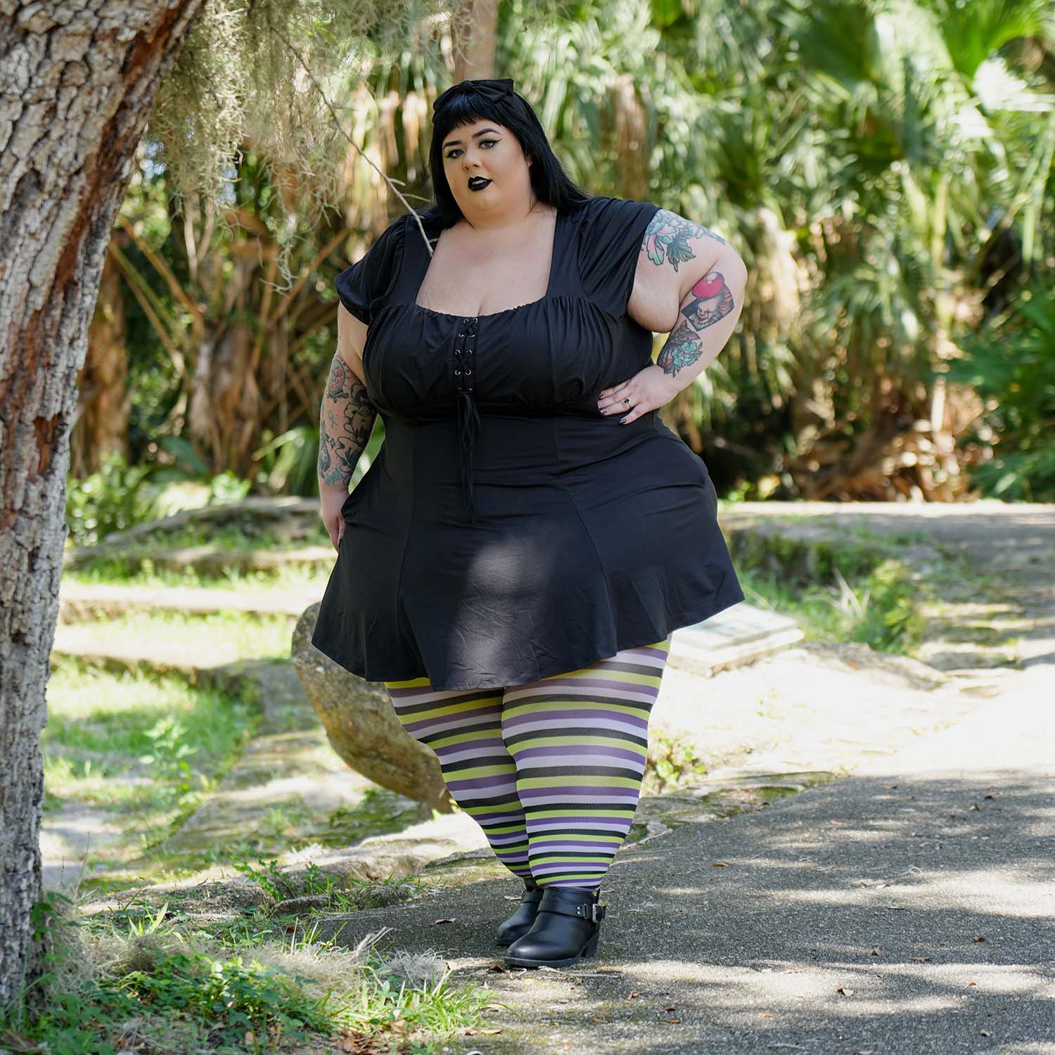120 Denier Striped Tights - Viper - Image 3