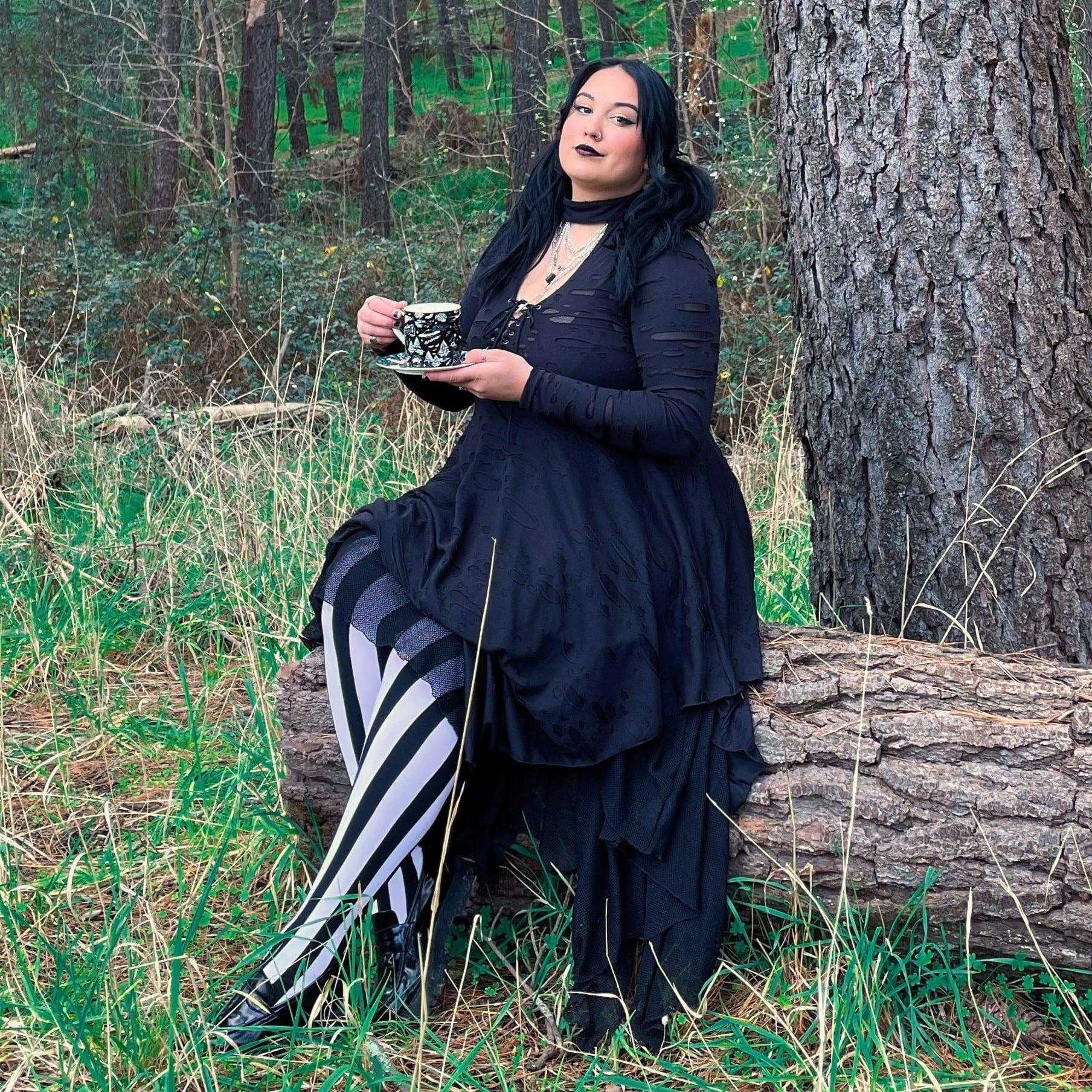 80 Denier Black & White Striped Tights - Betelgeuse - Image 3