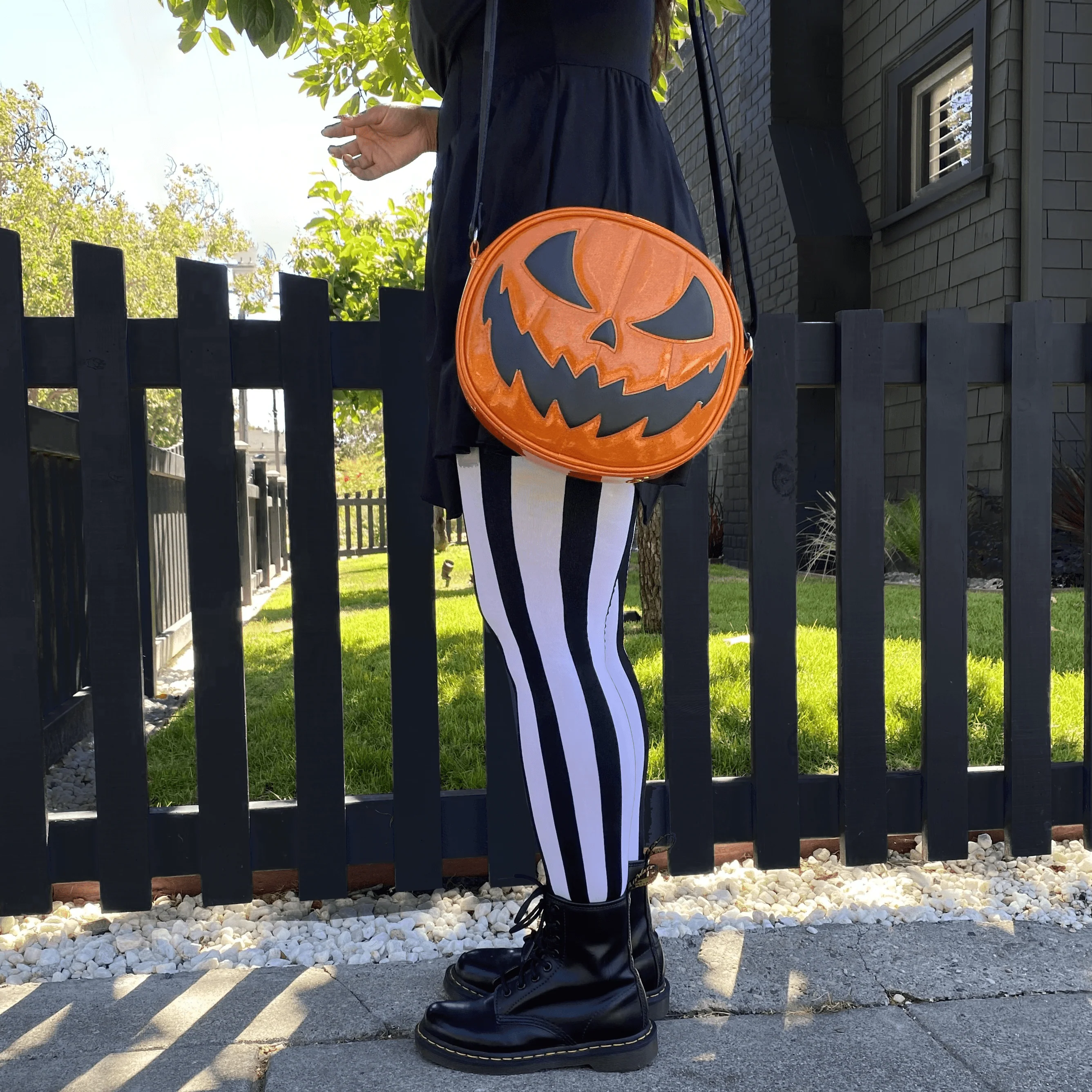 80 Denier Black & White Striped Tights - Betelgeuse - Image 4
