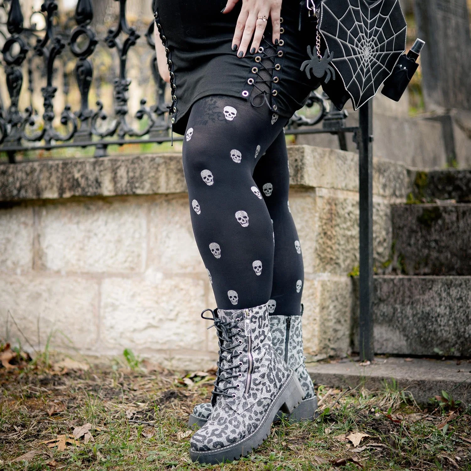 80 Denier Opaque Tights - Sparkle Skulls - Image 4