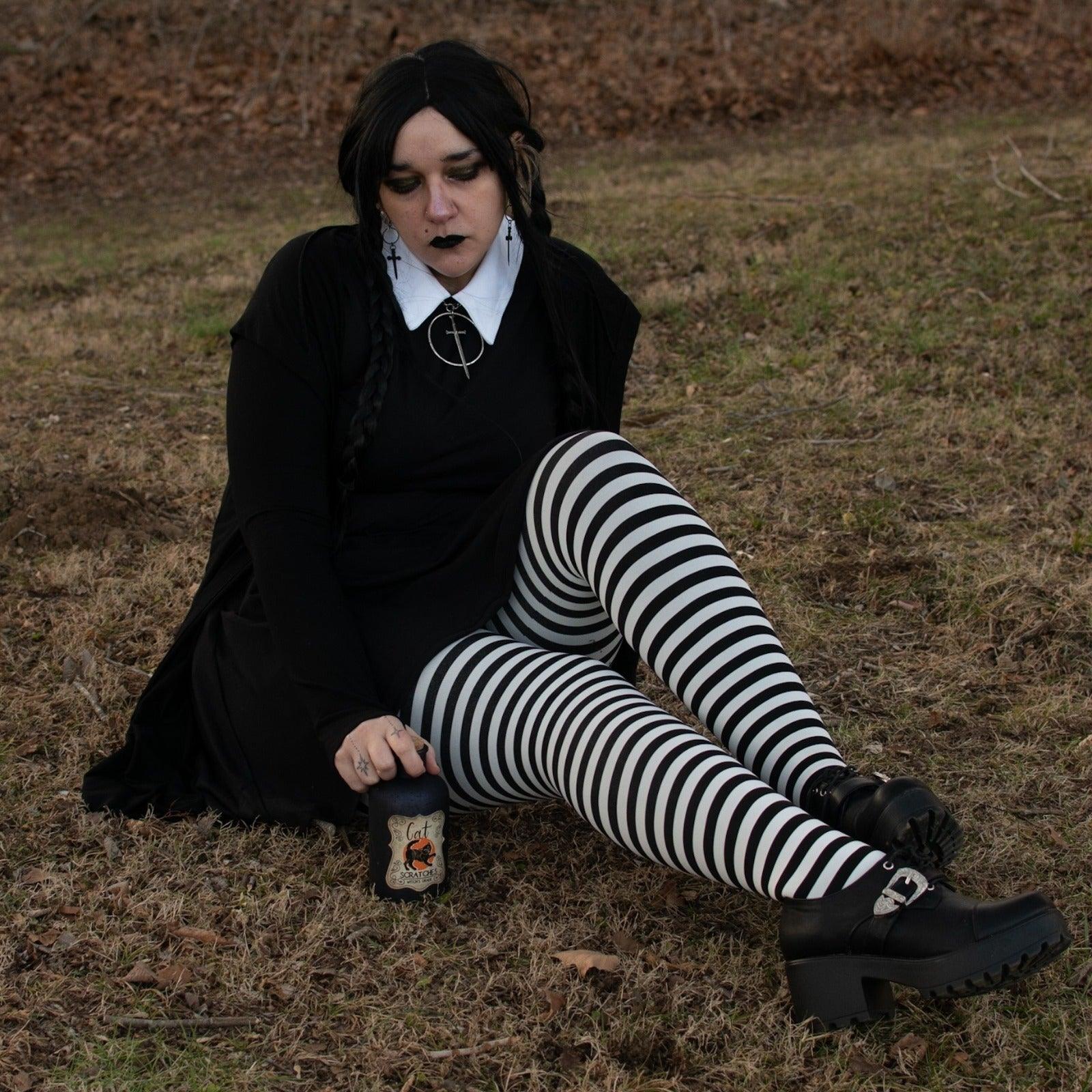 80 Denier Black & White Striped Tights - Witch - Image 10