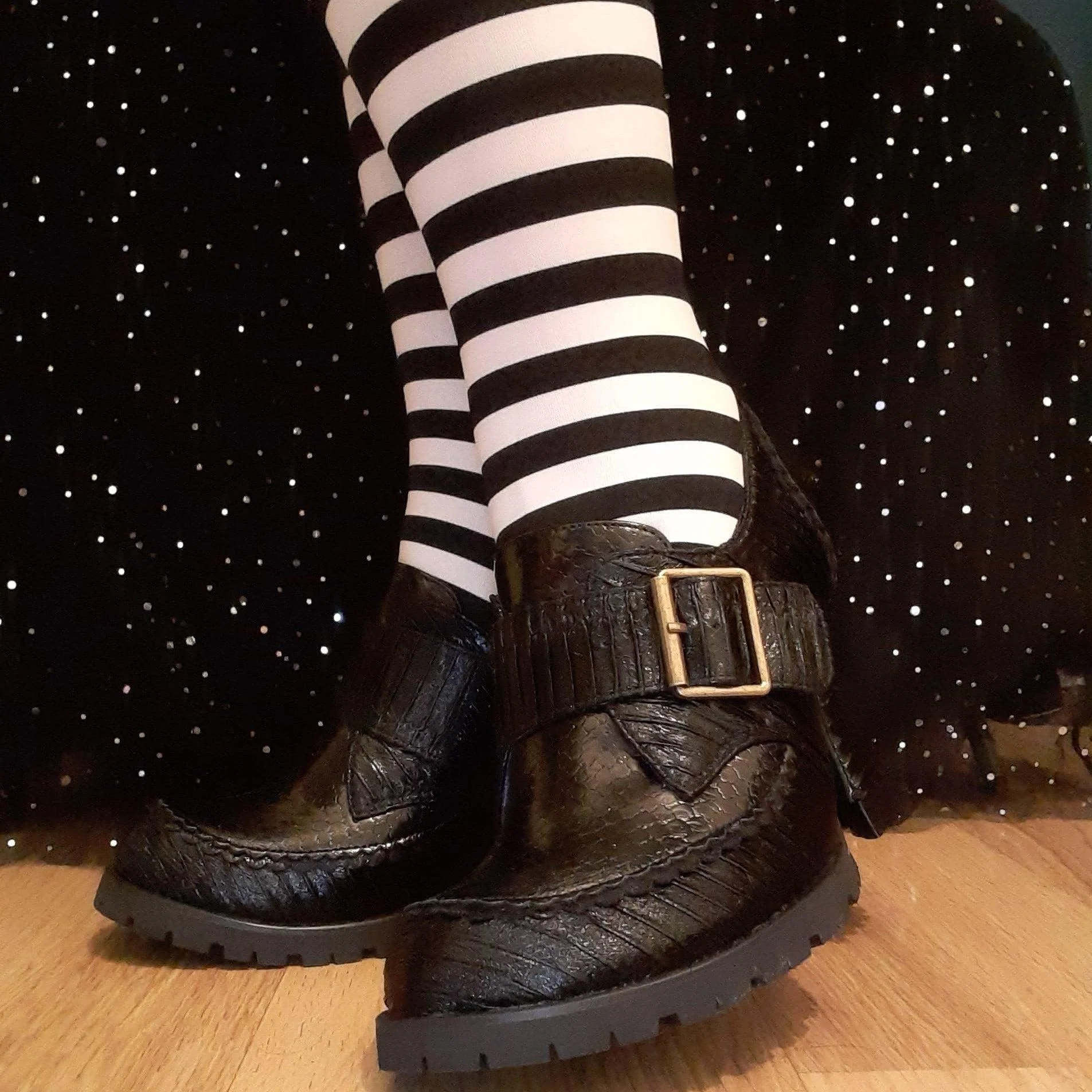 80 Denier Black & White Striped Tights - Witch - Image 12