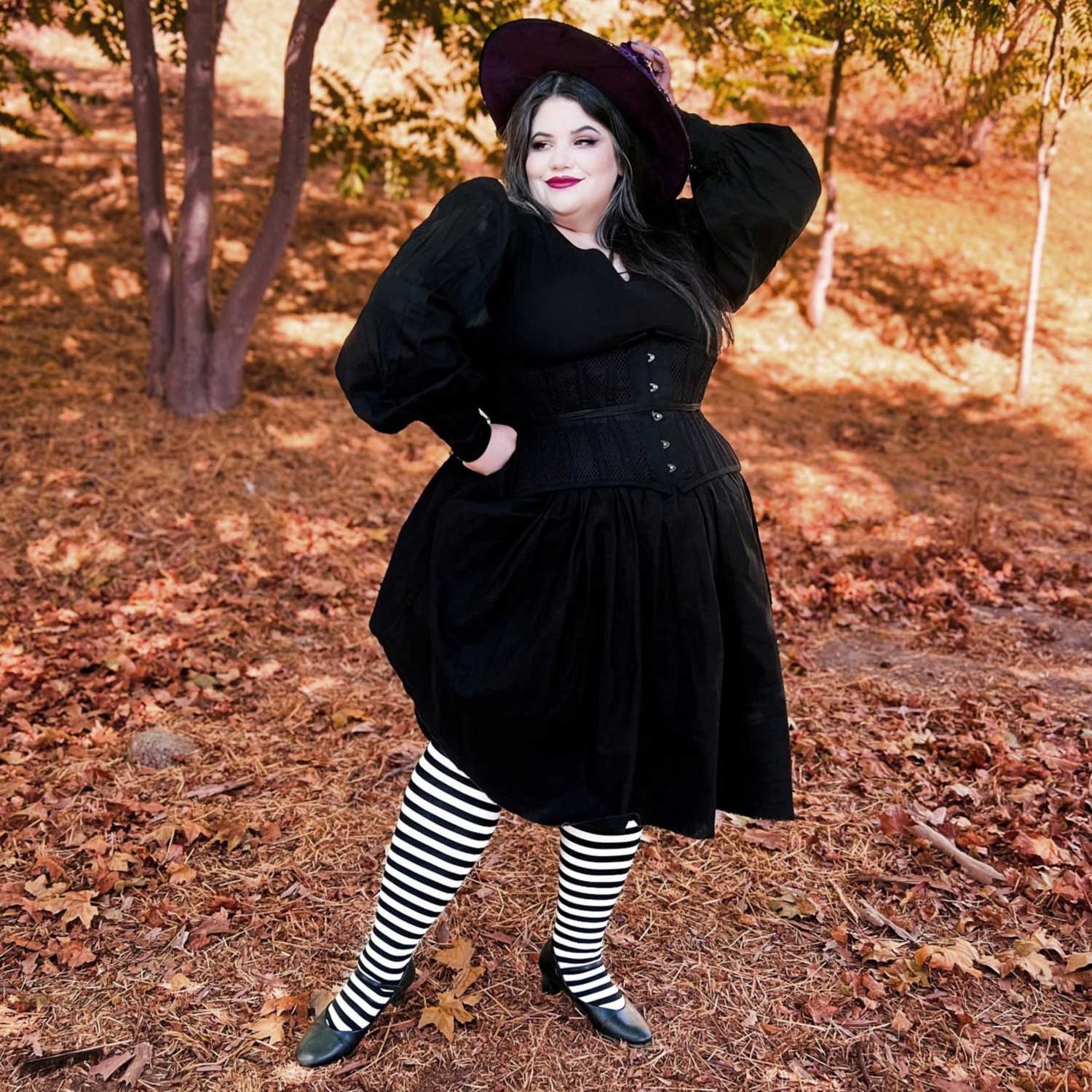 80 Denier Black & White Striped Tights - Witch - Image 13