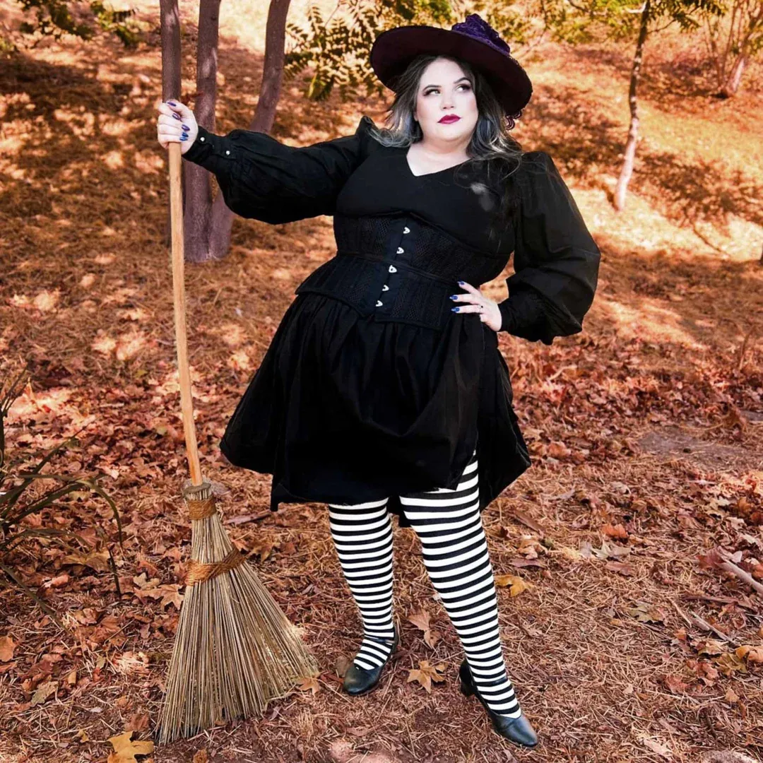80 Denier Black & White Striped Tights - Witch - Image 15
