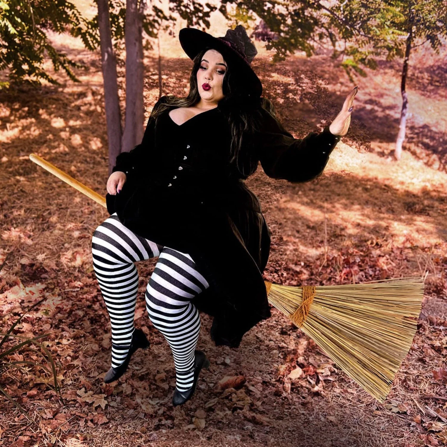 80 Denier Black & White Striped Tights - Witch - Image 3