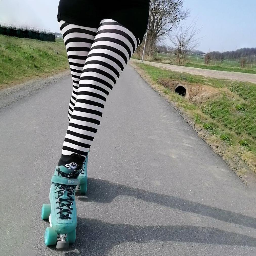 80 Denier Black & White Striped Tights - Witch - Image 7