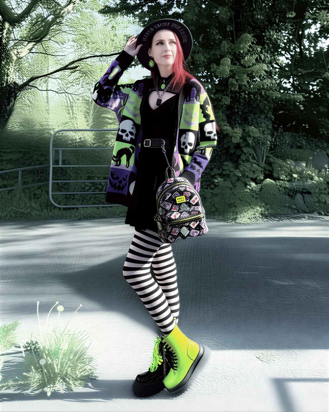 80 Denier Black & White Striped Tights - Witch - Image 9