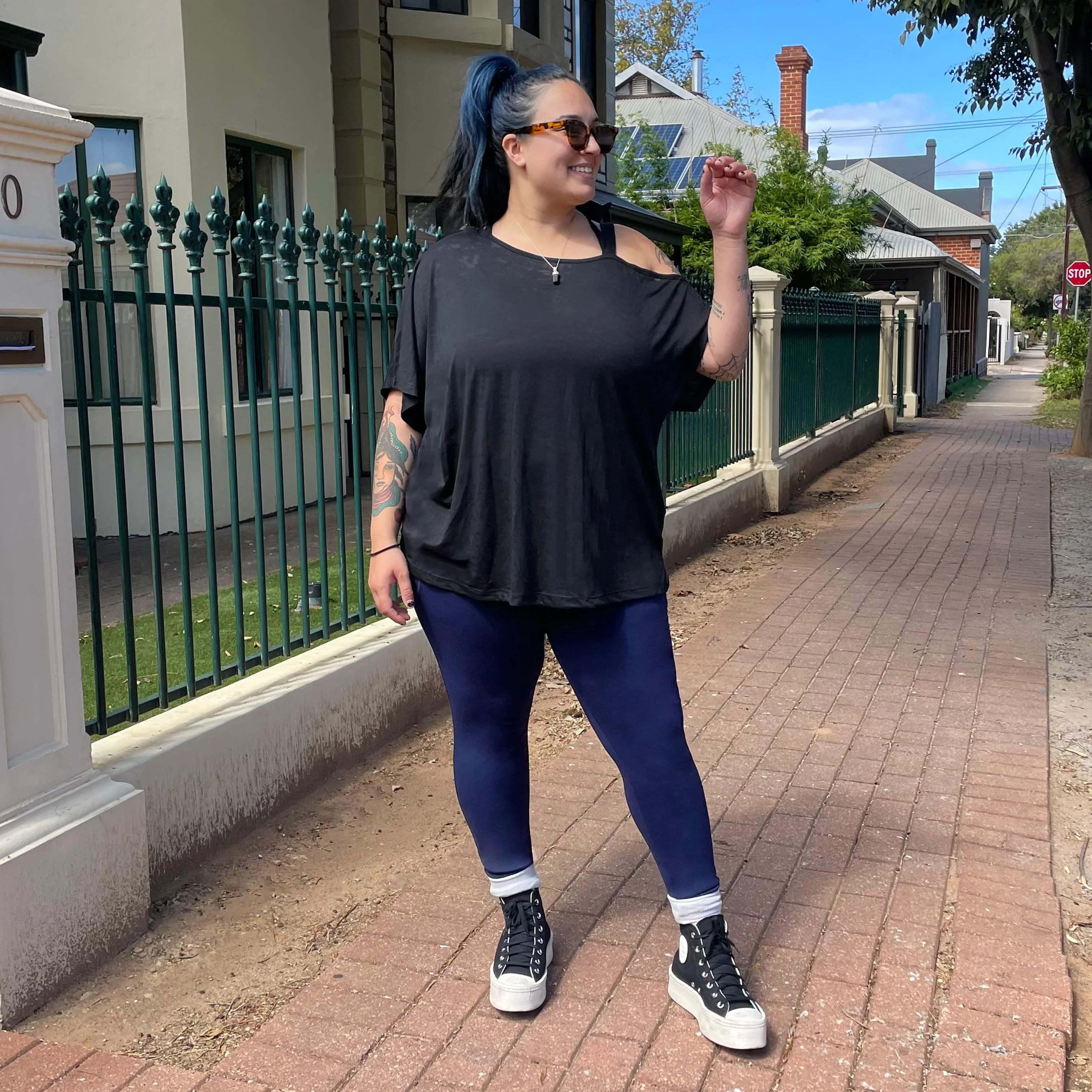 Debbie Off Shoulder Tee - Black - Image 3