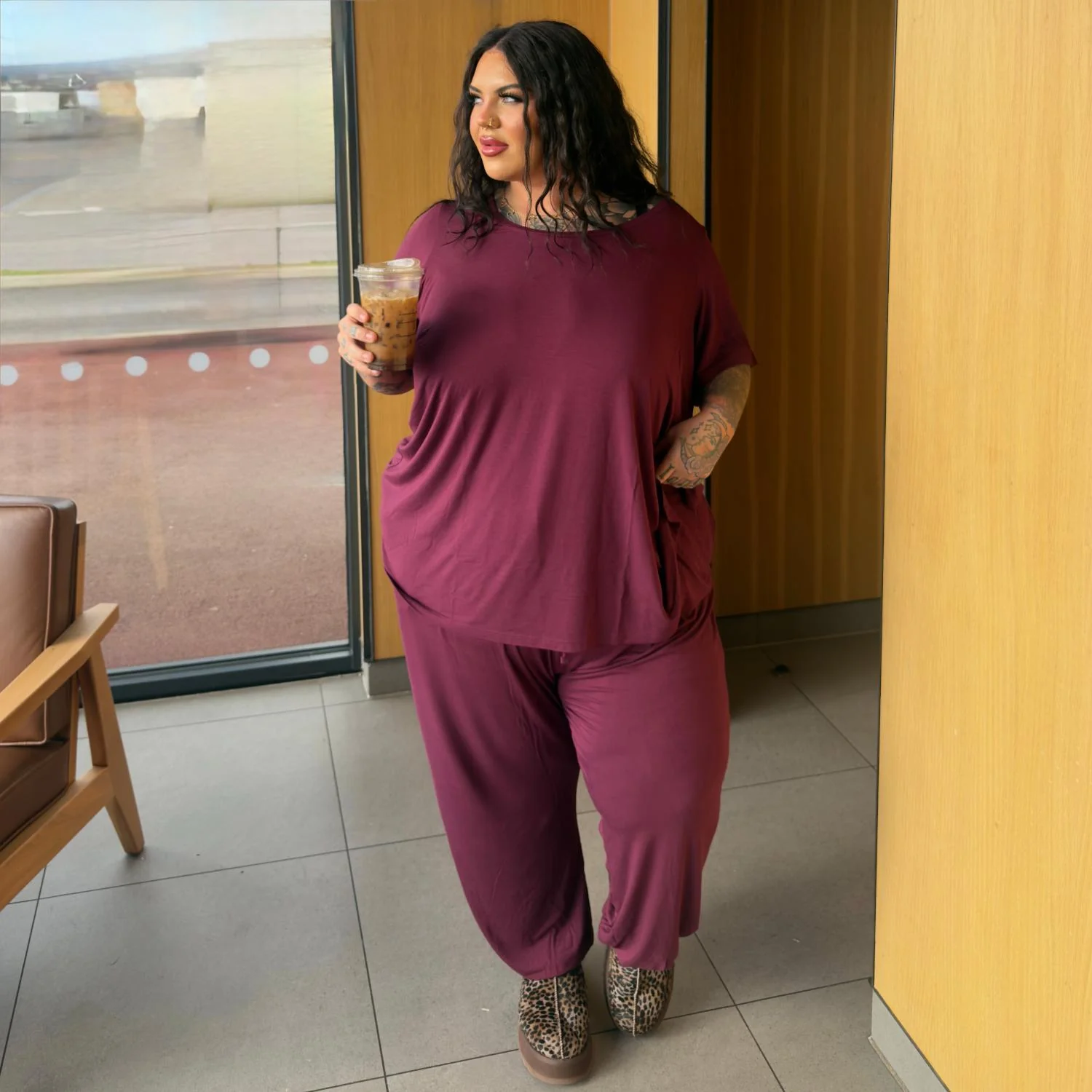 Bamboo Lounge T-Shirt - Cherry - Image 6