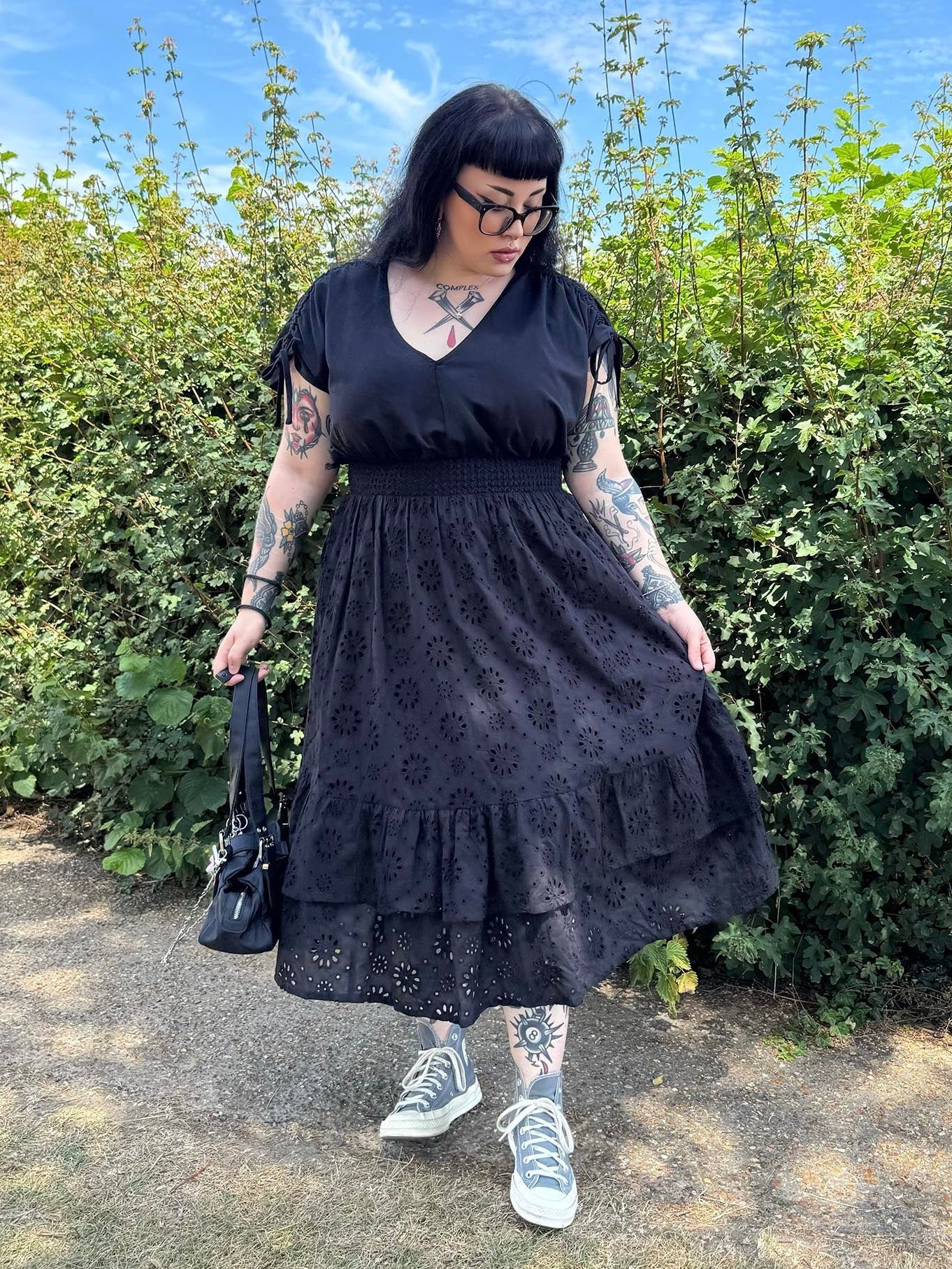 Broderie Anglaise Midi Dress - Black