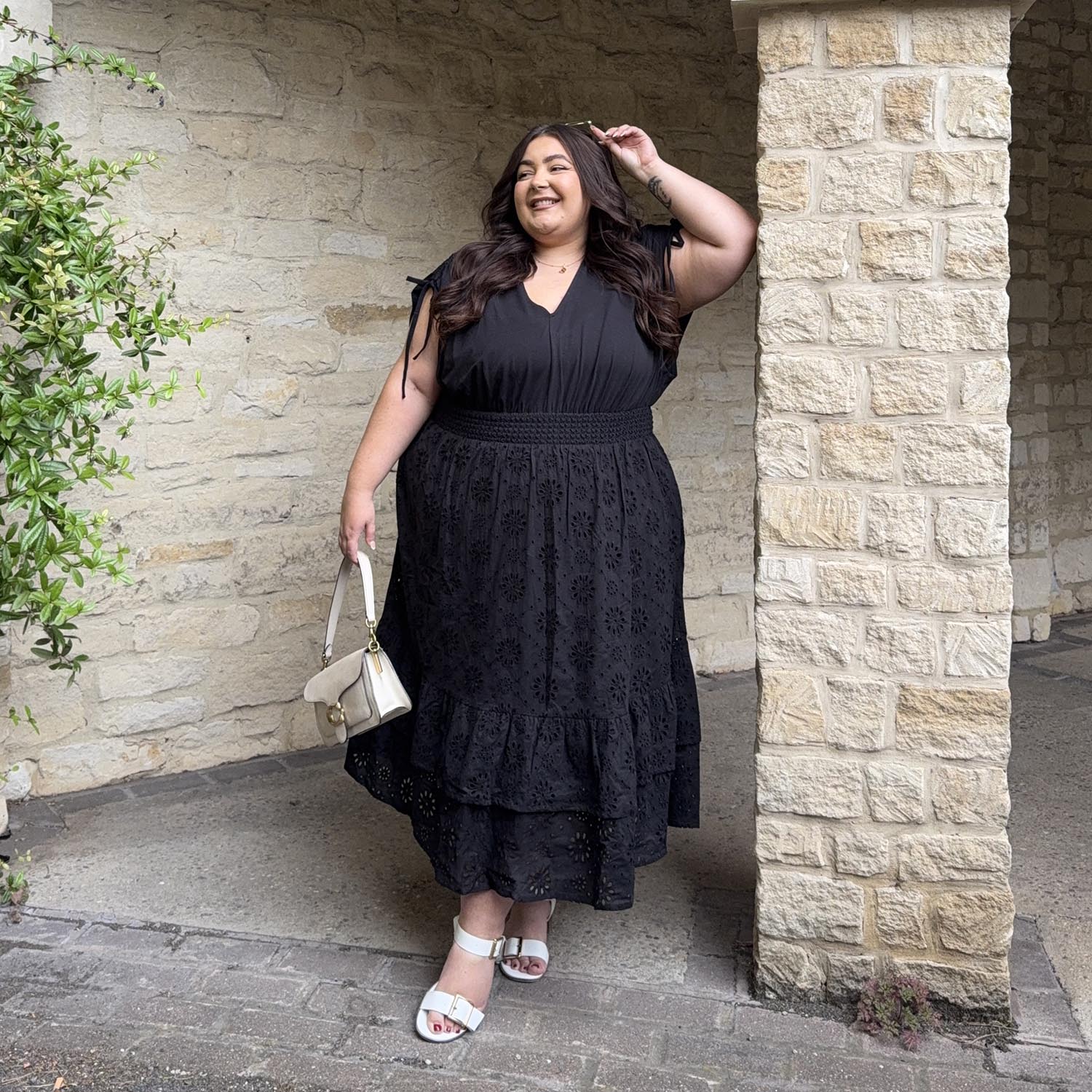 Broderie Anglaise Midi Dress - Black - Image 3