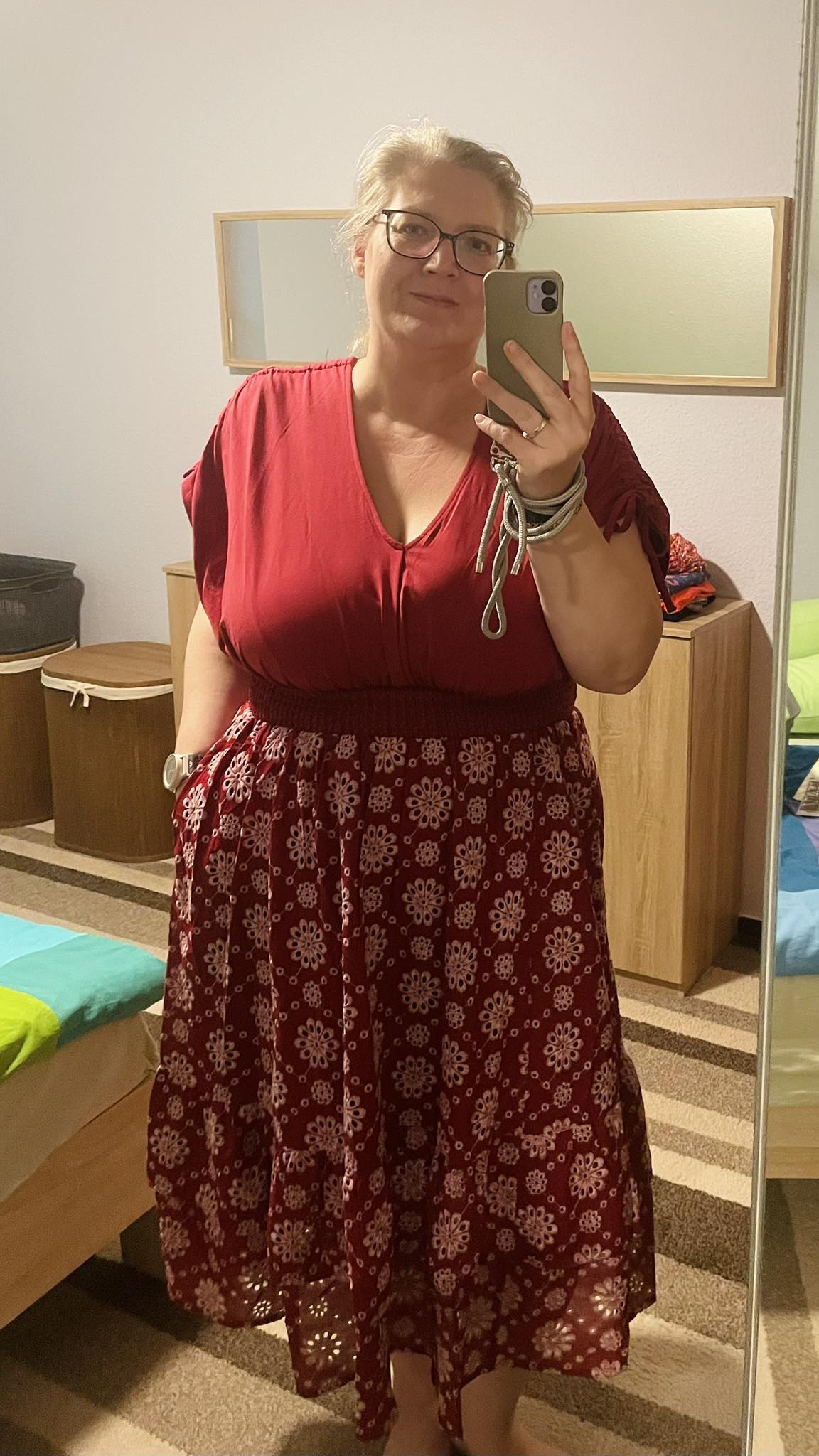 Broderie Anglaise Midi Dress - Blood Red - Image 4