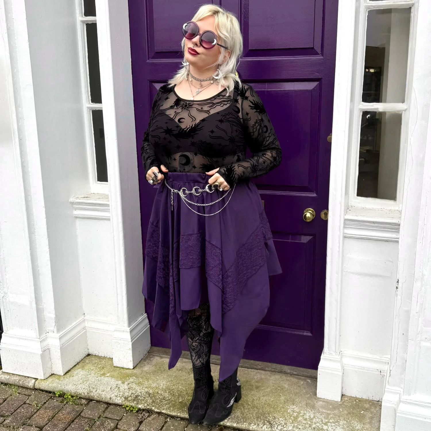 Celestial Flock Mesh Top - Black - Image 6