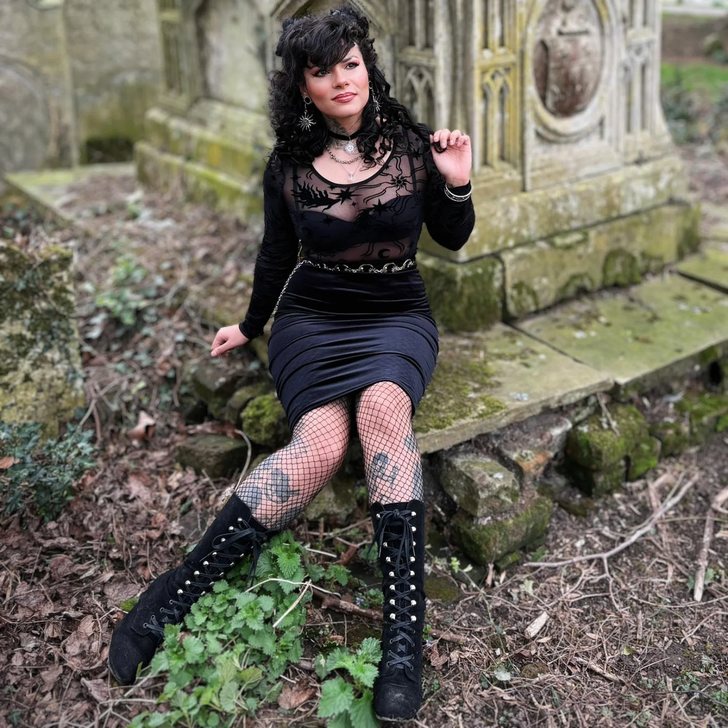 Celestial Flock Mesh Top - Black - Image 8