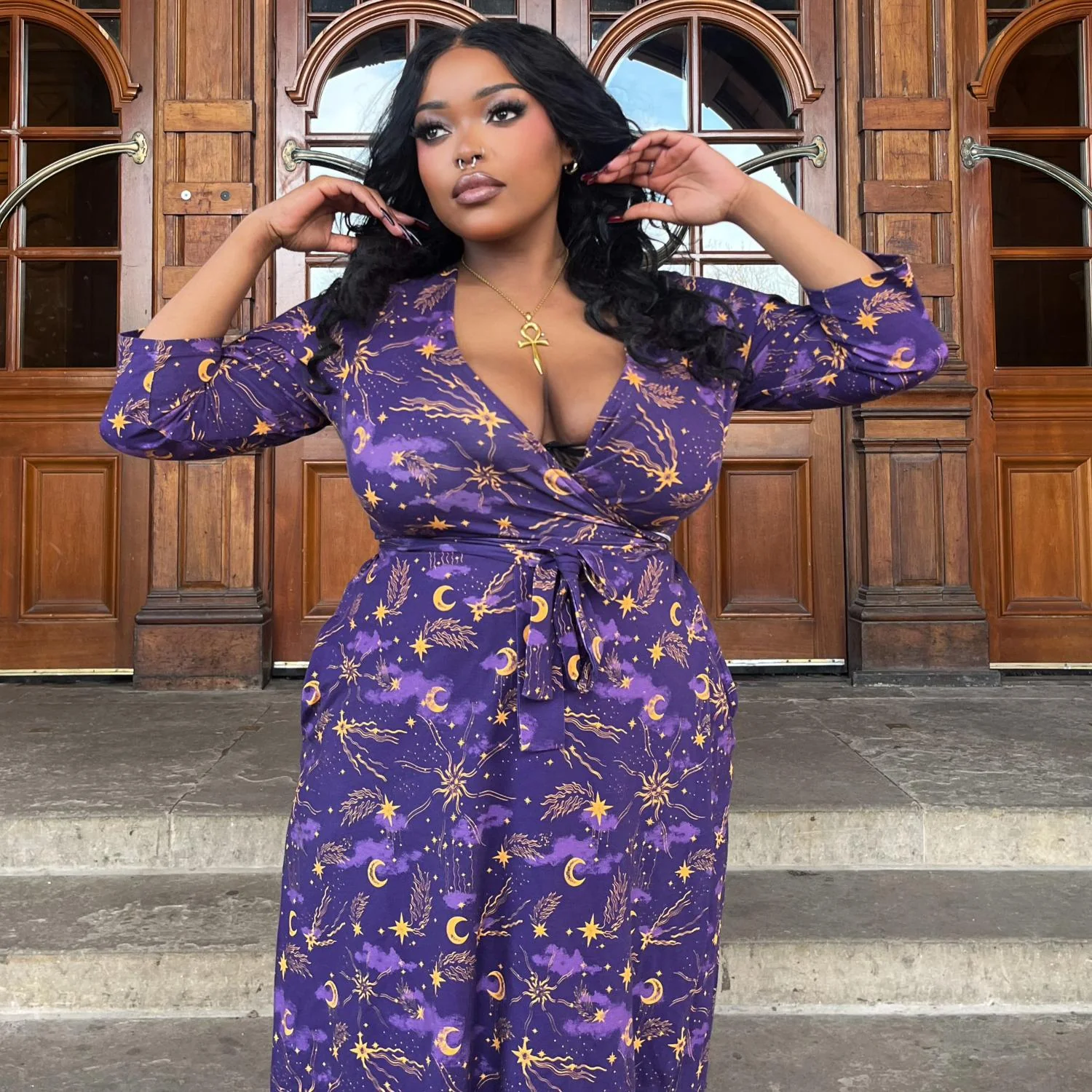 Celestial Wrap Dress - Purple / Gold - Image 10