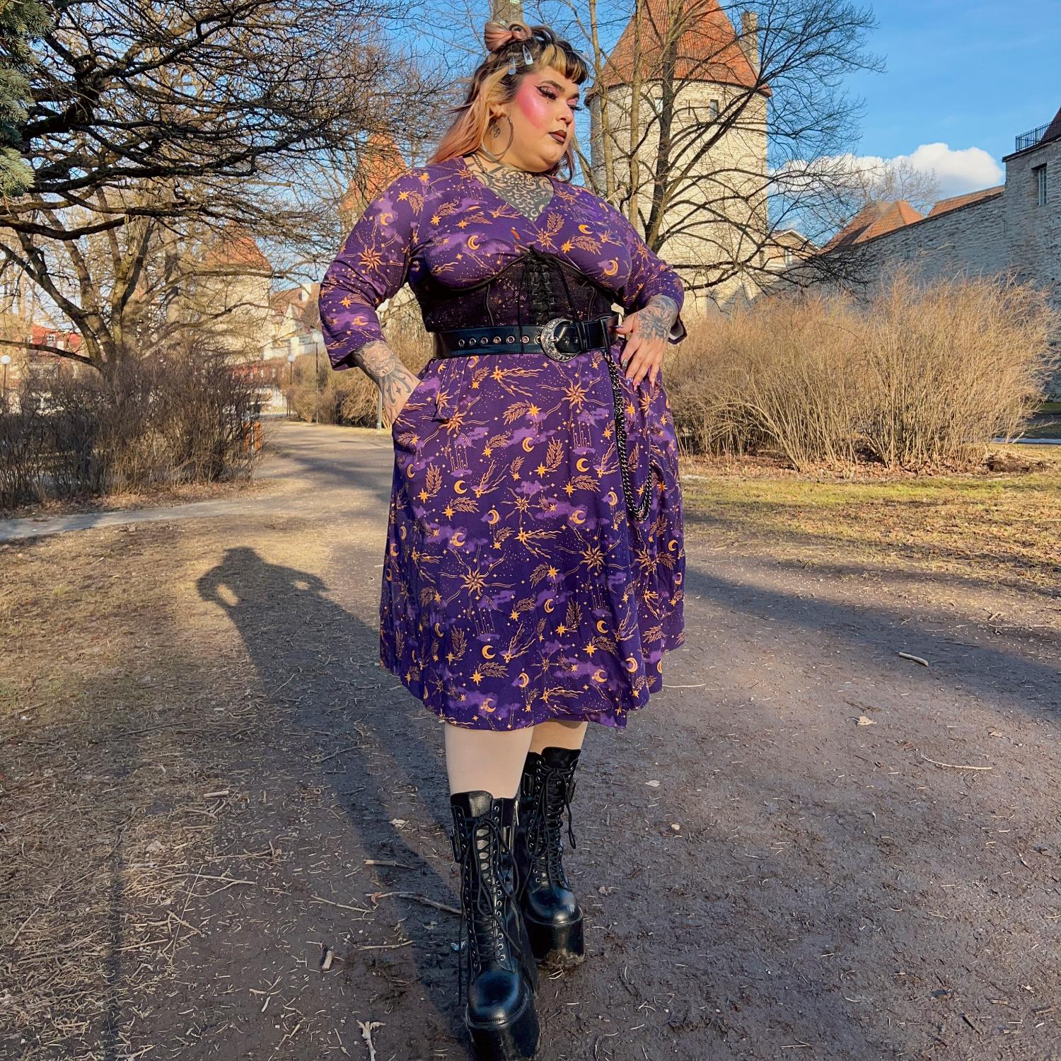 Celestial Wrap Dress - Purple / Gold - Image 11