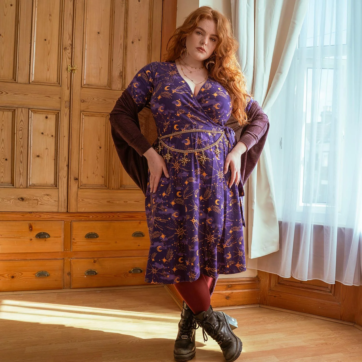 Celestial Wrap Dress - Purple / Gold - Image 12