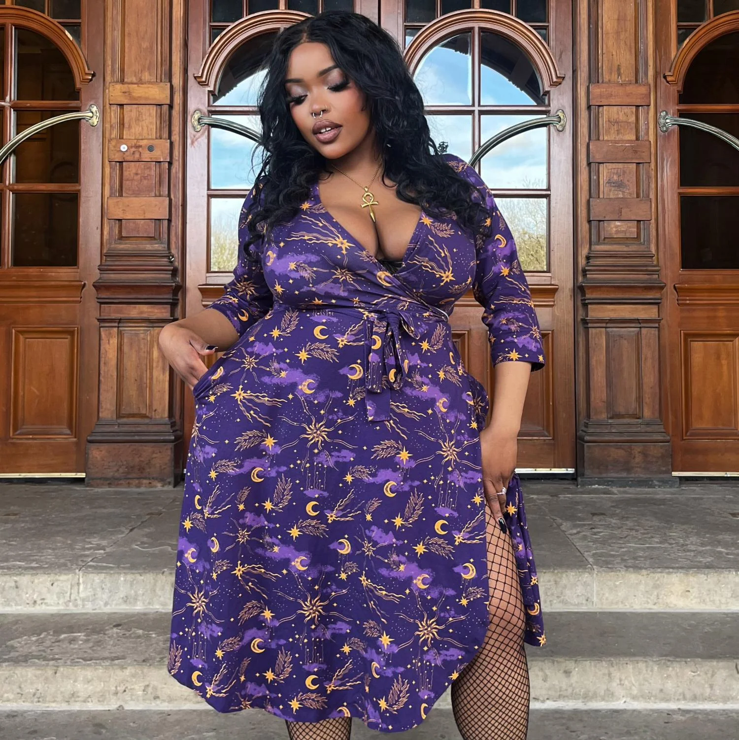 Celestial Wrap Dress - Purple / Gold - Image 14