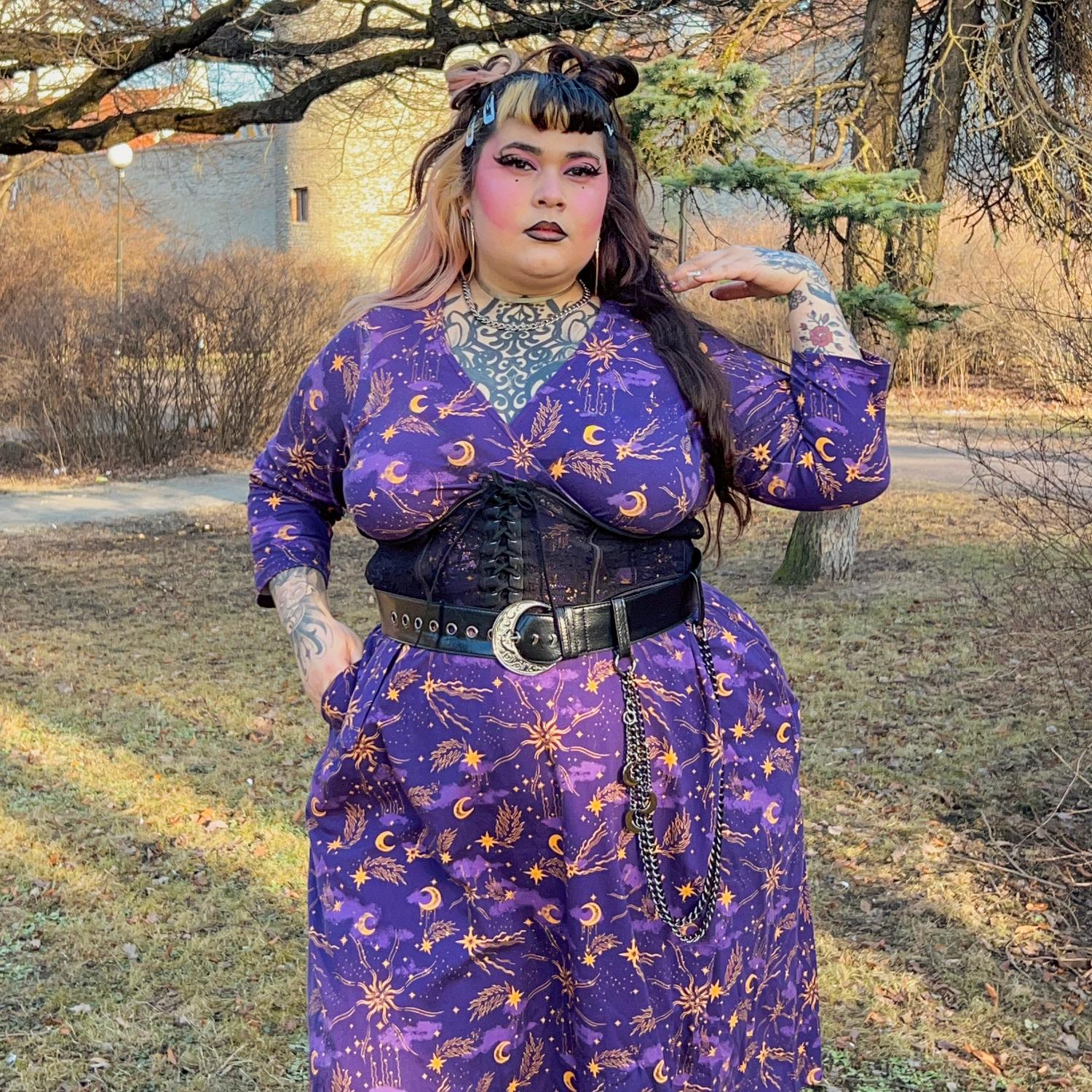 Celestial Wrap Dress - Purple / Gold - Image 7