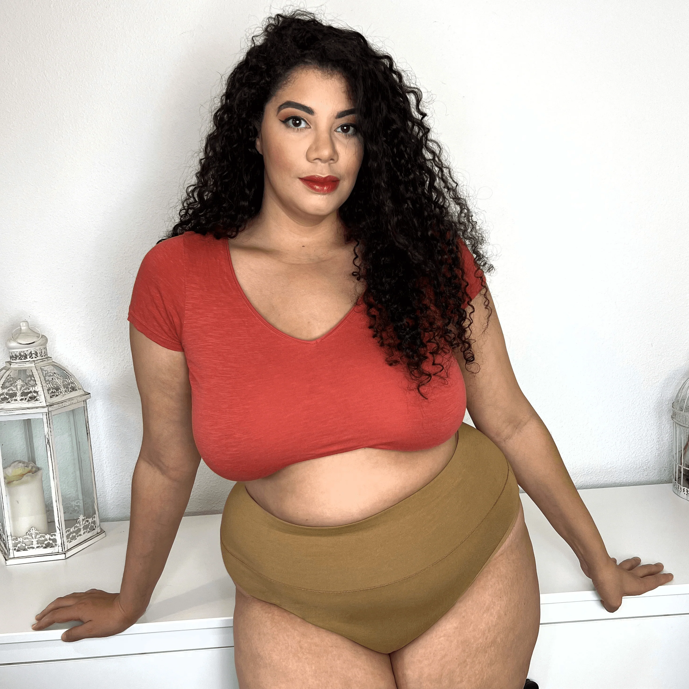 Organic Cotton Cheeky High Leg Knickers - Caramel - Image 12
