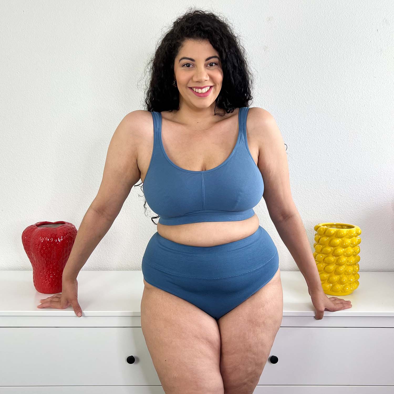 Organic Cotton Cheeky High Leg Knickers - Denim - Image 9