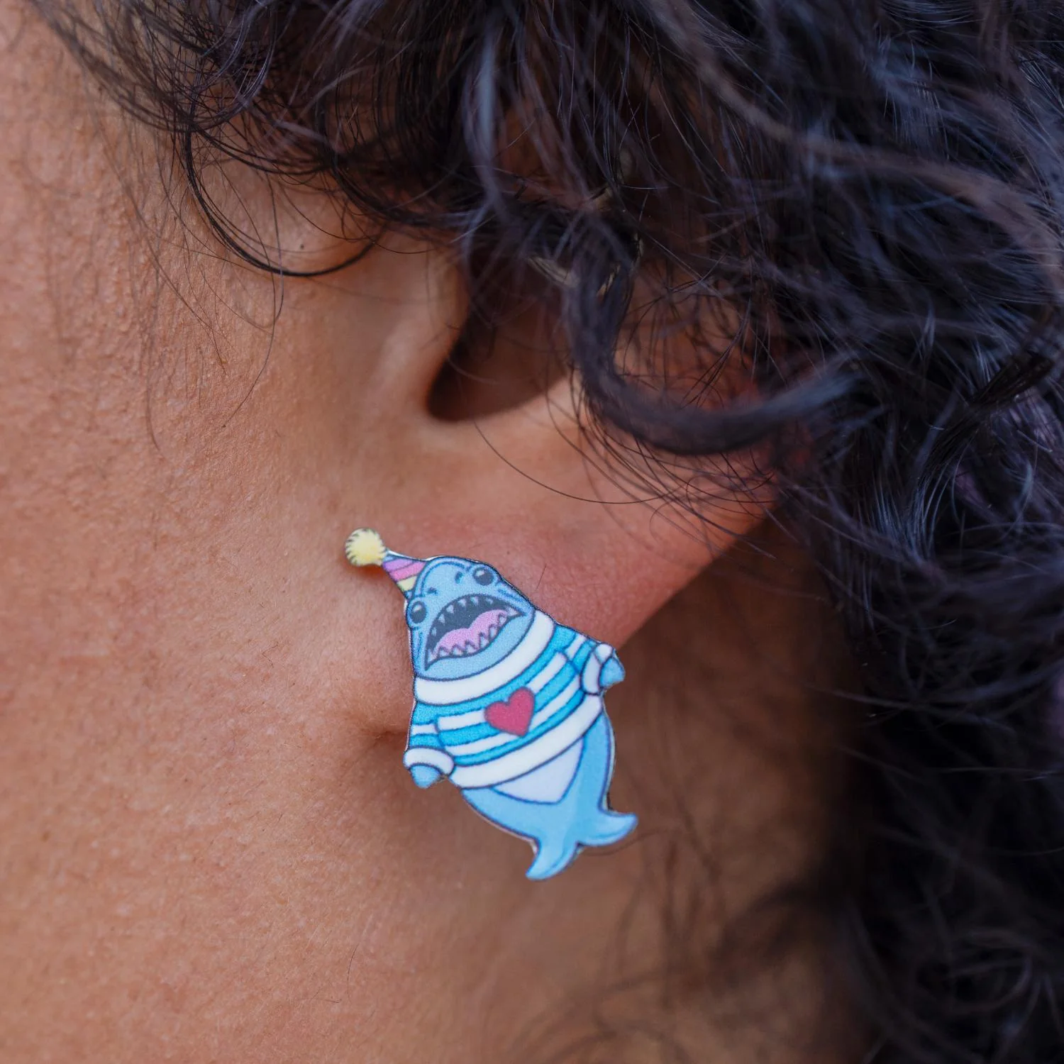 Party Chompy Shark Earrings - Silver