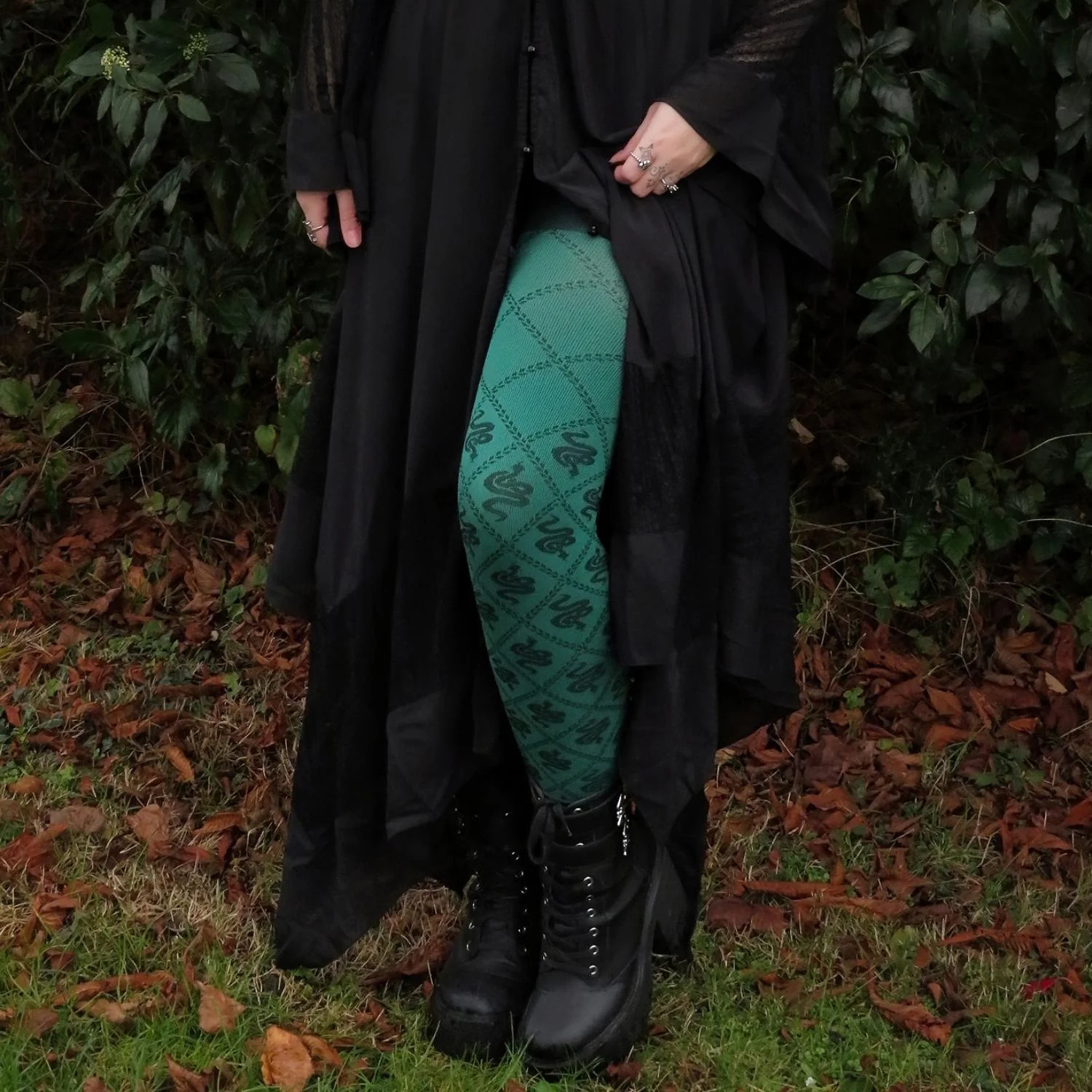80 Denier Opaque Tights - Corra Snakes - Foliage Green - Image 13