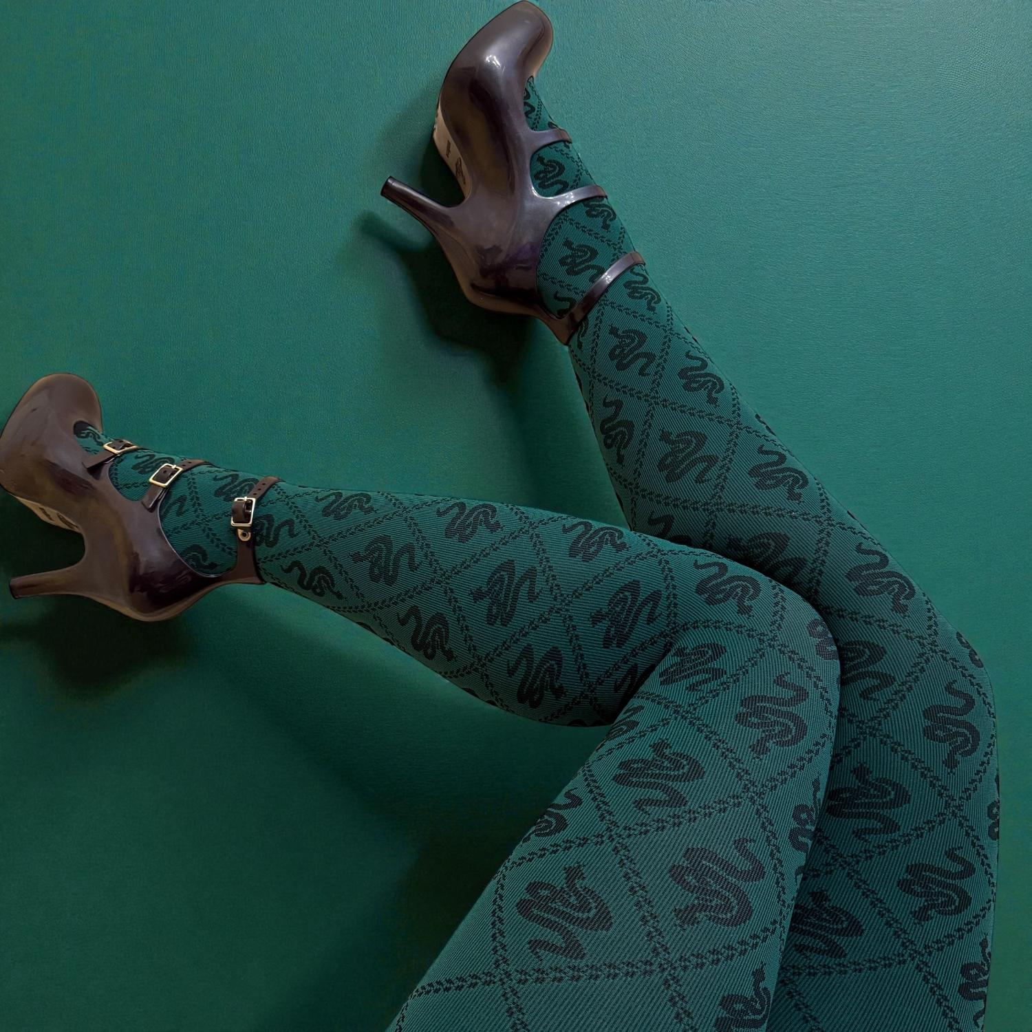 80 Denier Opaque Tights - Corra Snakes - Foliage Green - Image 17