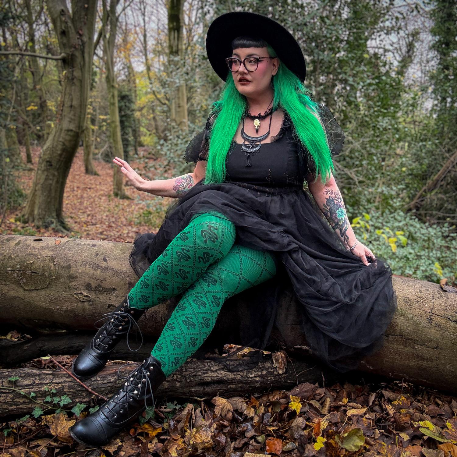 80 Denier Opaque Tights - Corra Snakes - Foliage Green - Image 4