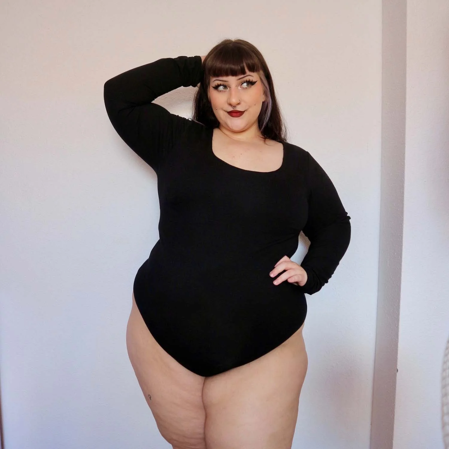 Long Sleeve Cotton Bodysuit - Black - Image 3