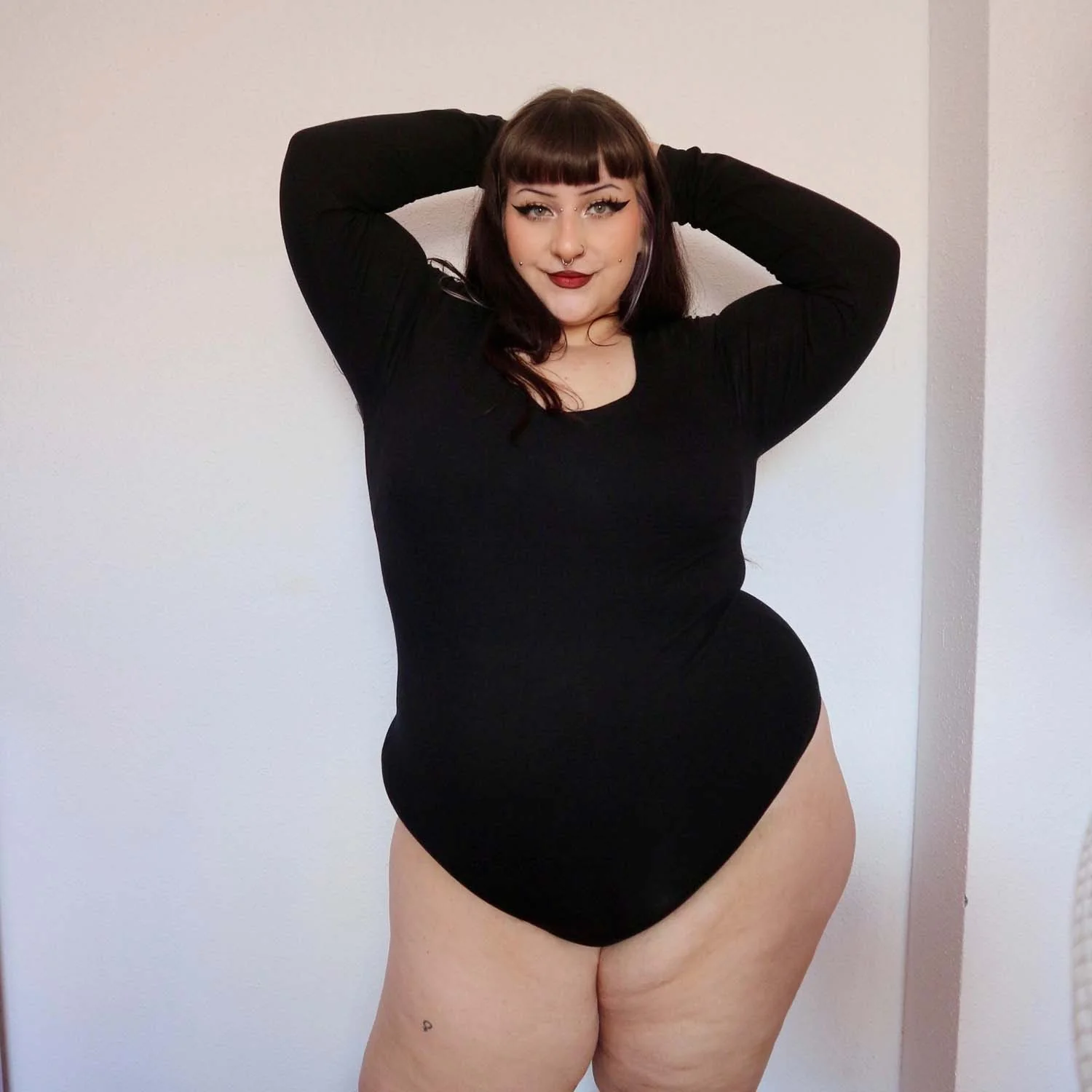 Long Sleeve Cotton Bodysuit - Black - Image 8