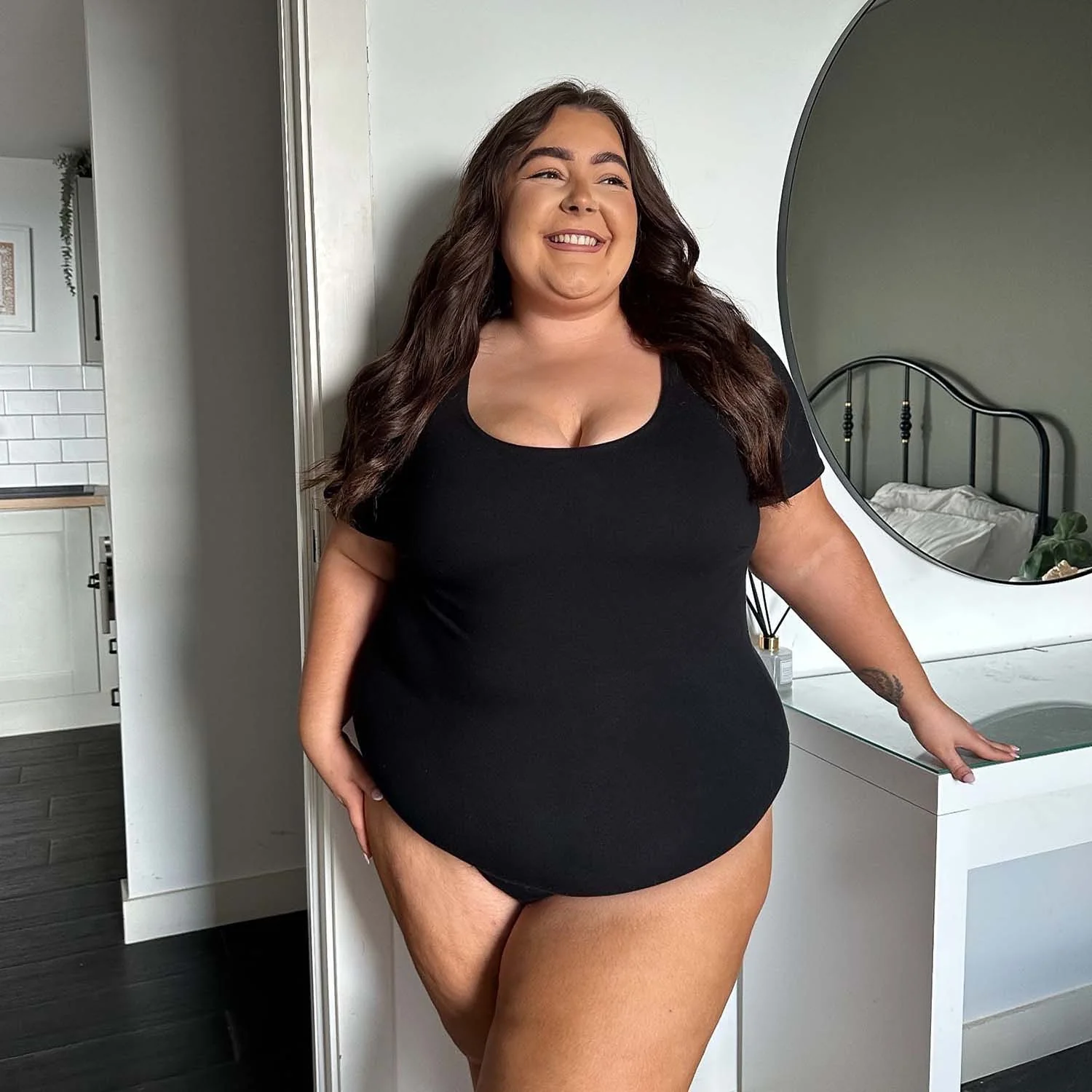 Short Sleeve Cotton Bodysuit - Black - Image 8