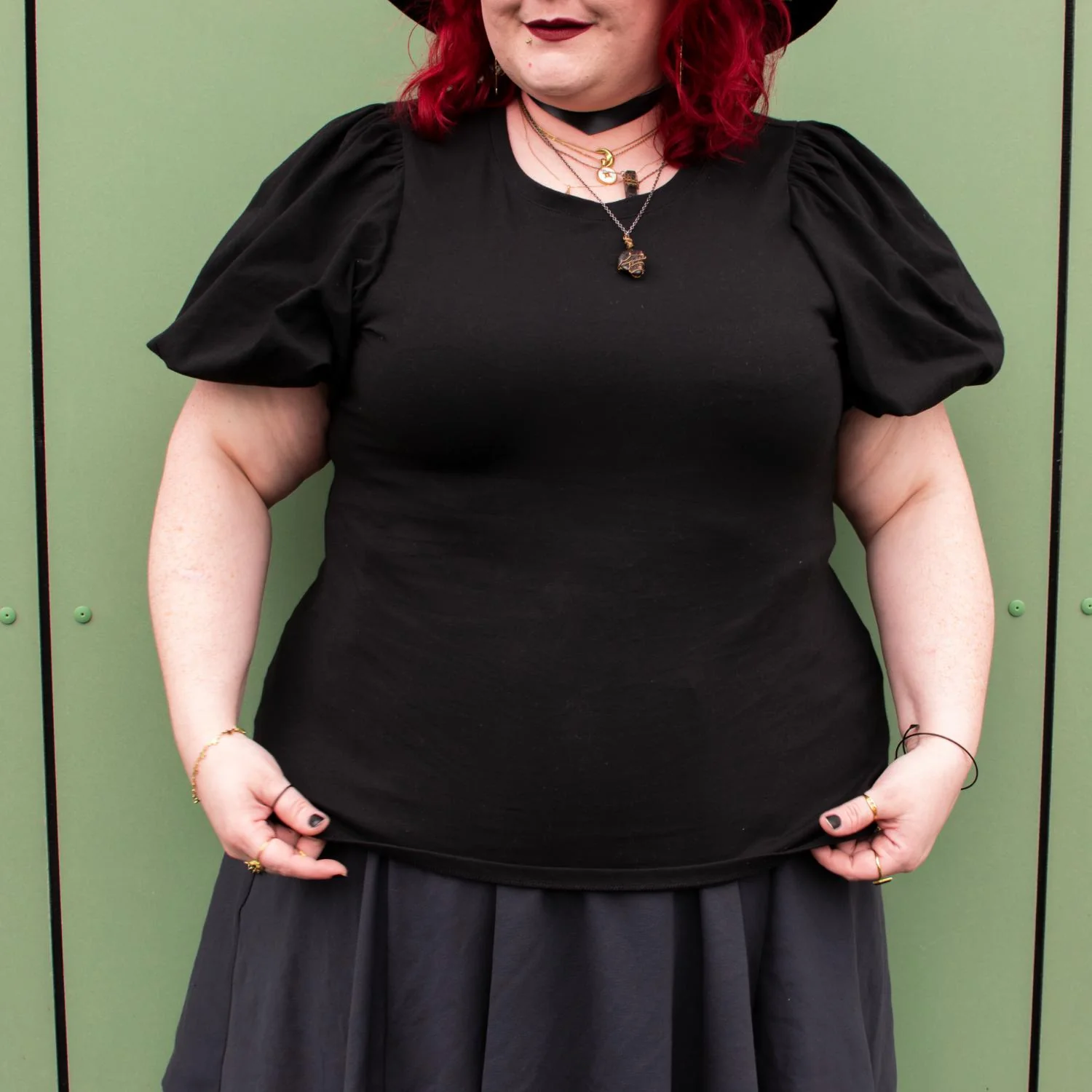 Crew neck Puff Sleeve Tee - Black - Image 3