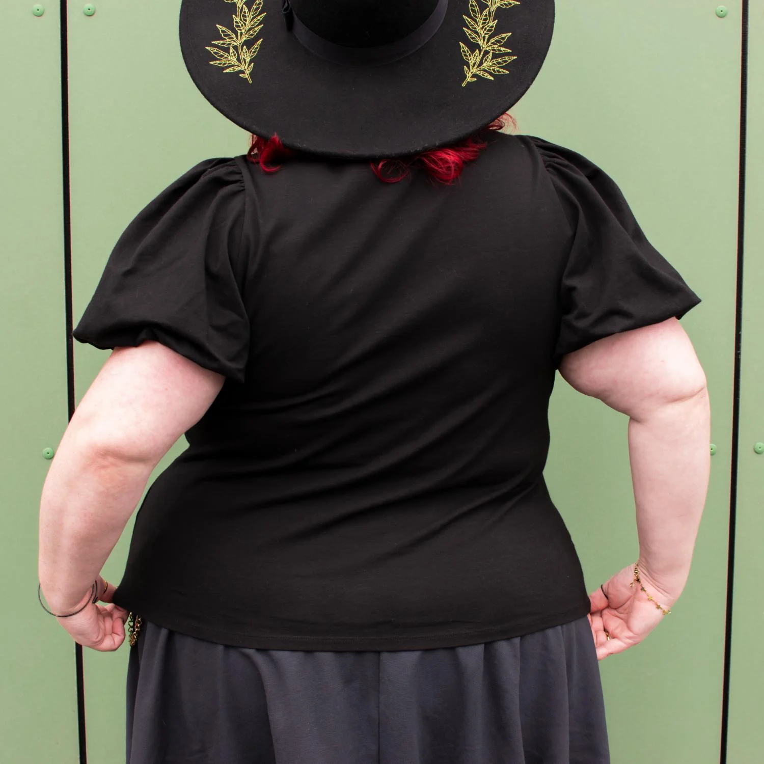 Crew neck Puff Sleeve Tee - Black - Image 4