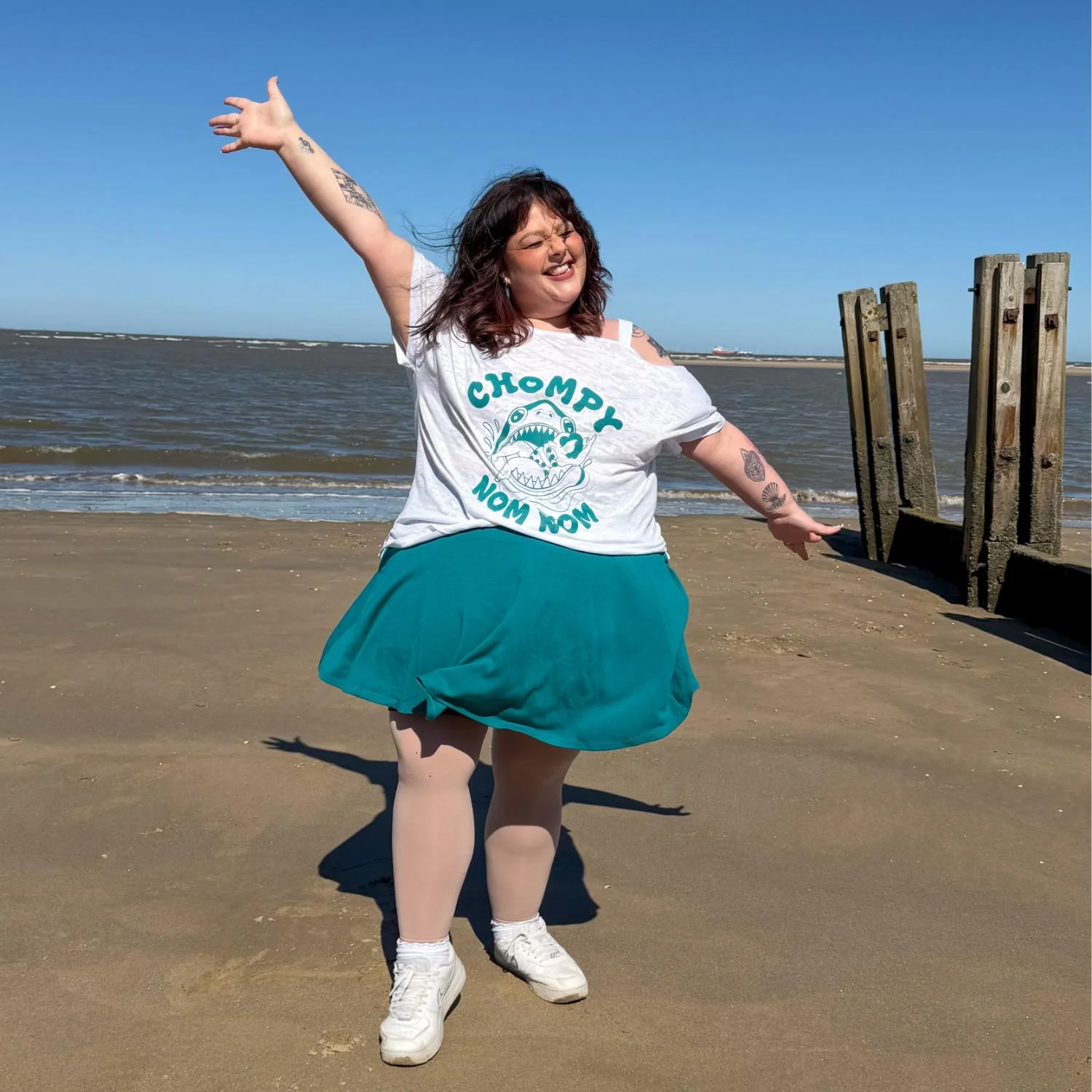 Debbie Off-Shoulder Tee - Chompy Shark Print - Image 2