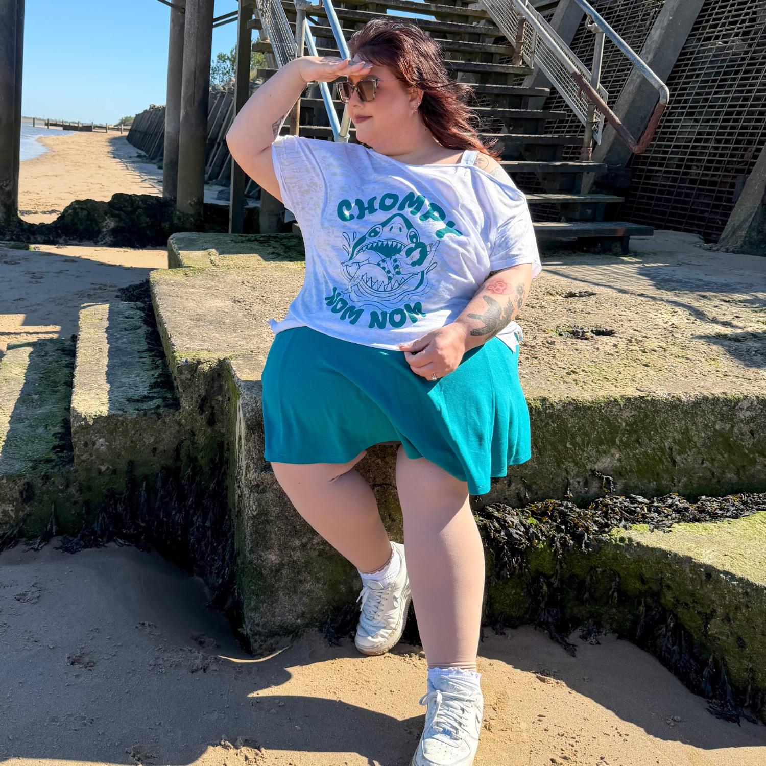 Debbie Off-Shoulder Tee - Chompy Shark Print - Image 5