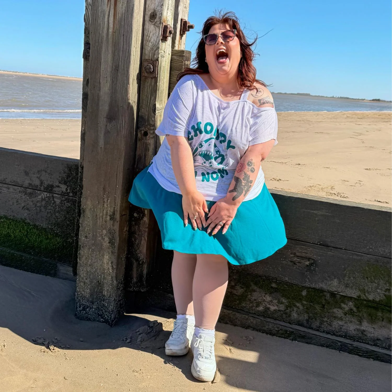Debbie Off-Shoulder Tee - Chompy Shark Print - Image 7