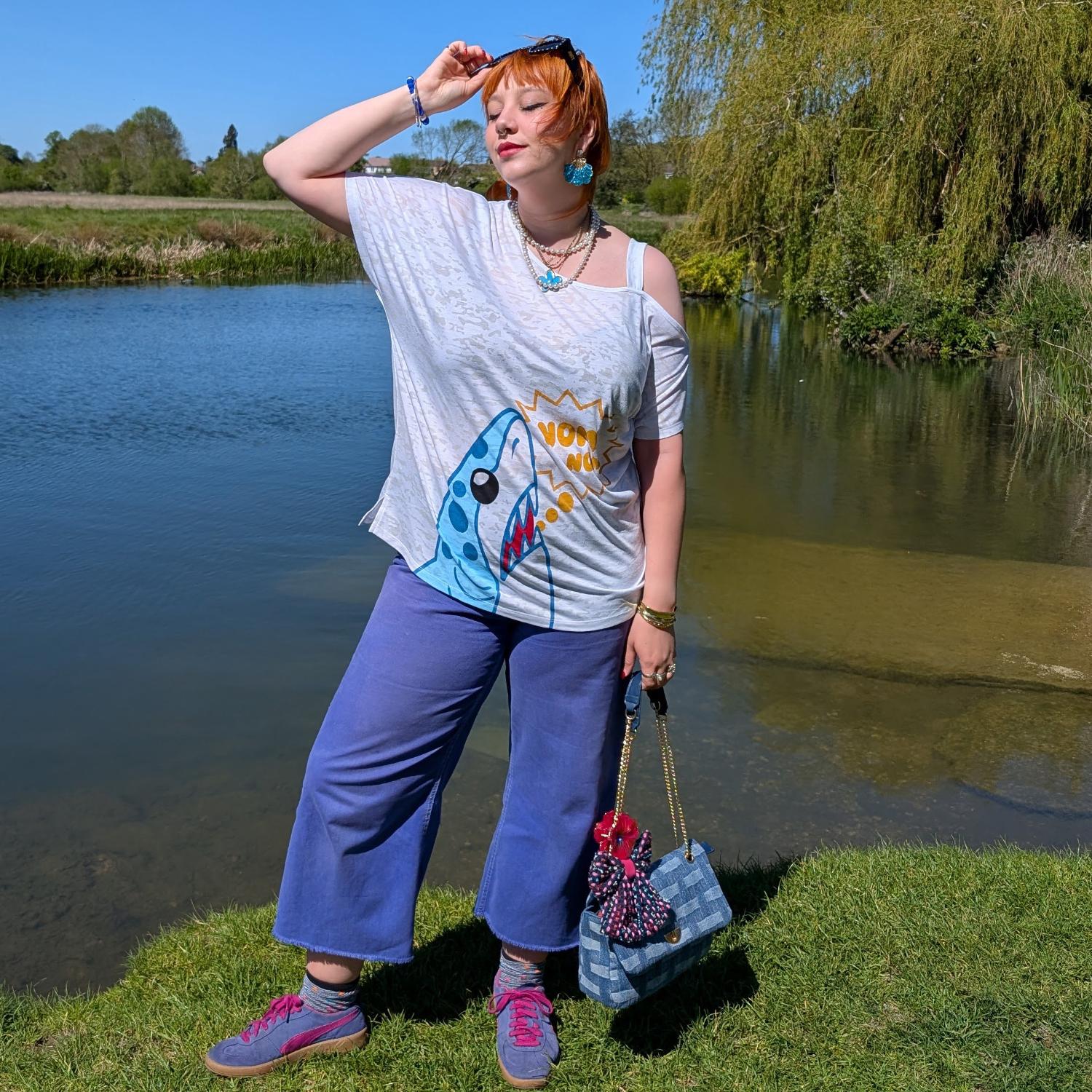 Debbie Off-Shoulder Tee - NOM-NOM Shark Print - Image 8