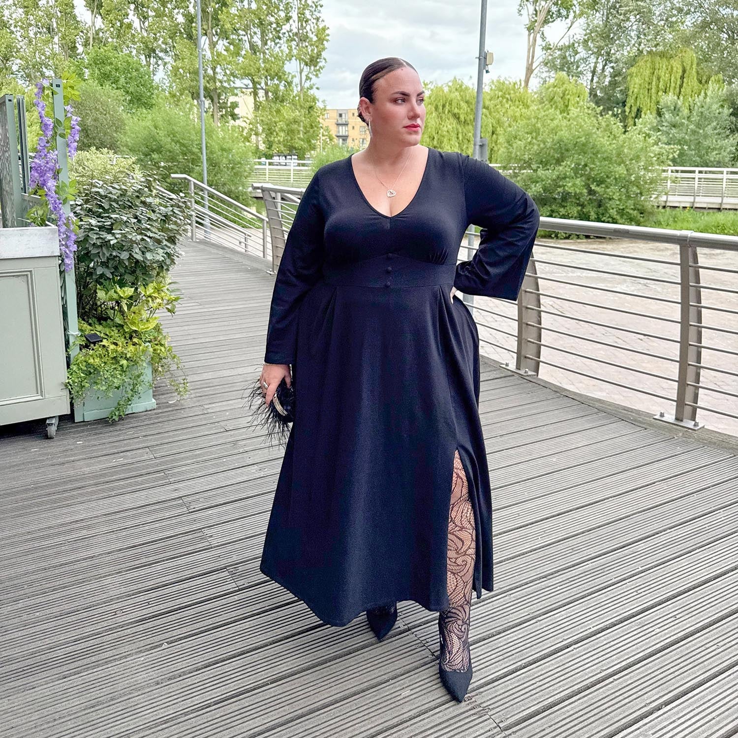 Midaxi Bell Sleeve Dress - Black - Image 10
