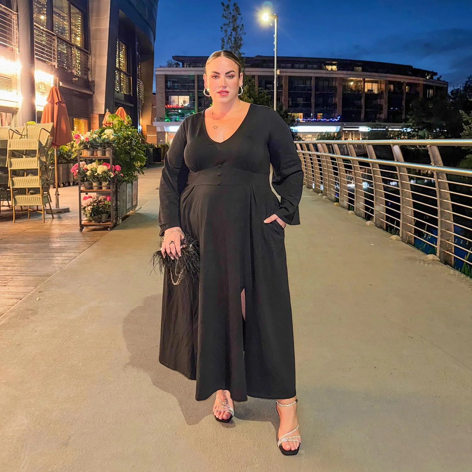Midaxi Bell Sleeve Dress - Black - Image 11