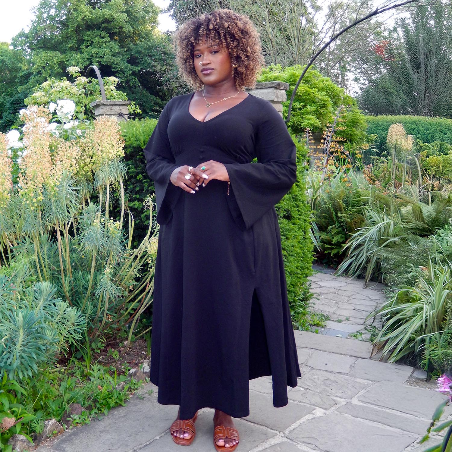 Midaxi Bell Sleeve Dress - Black - Image 2