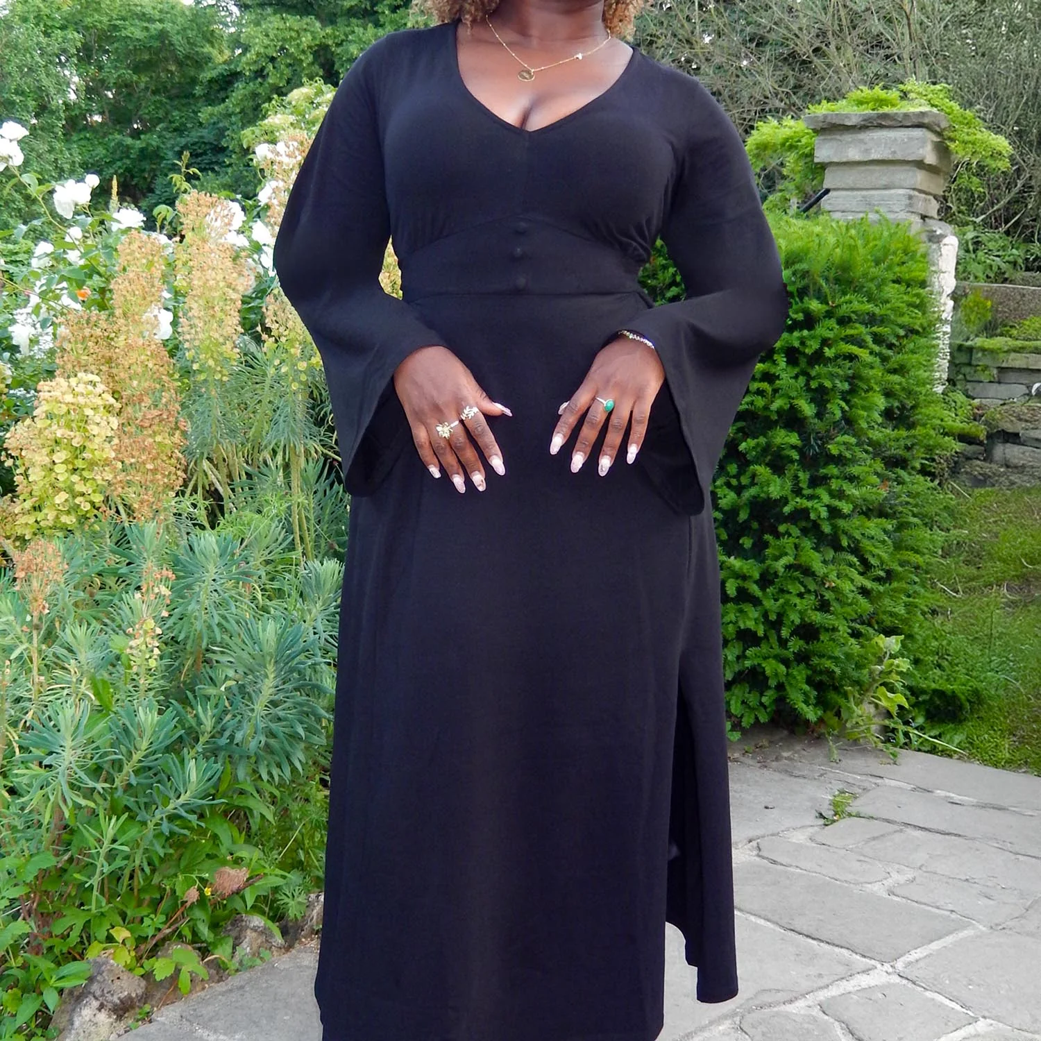 Midaxi Bell Sleeve Dress - Black - Image 3