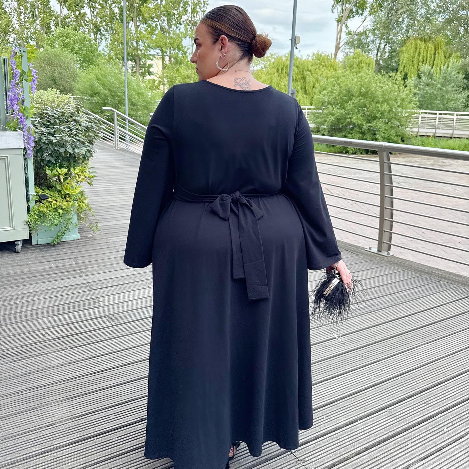 Midaxi Bell Sleeve Dress - Black - Image 5