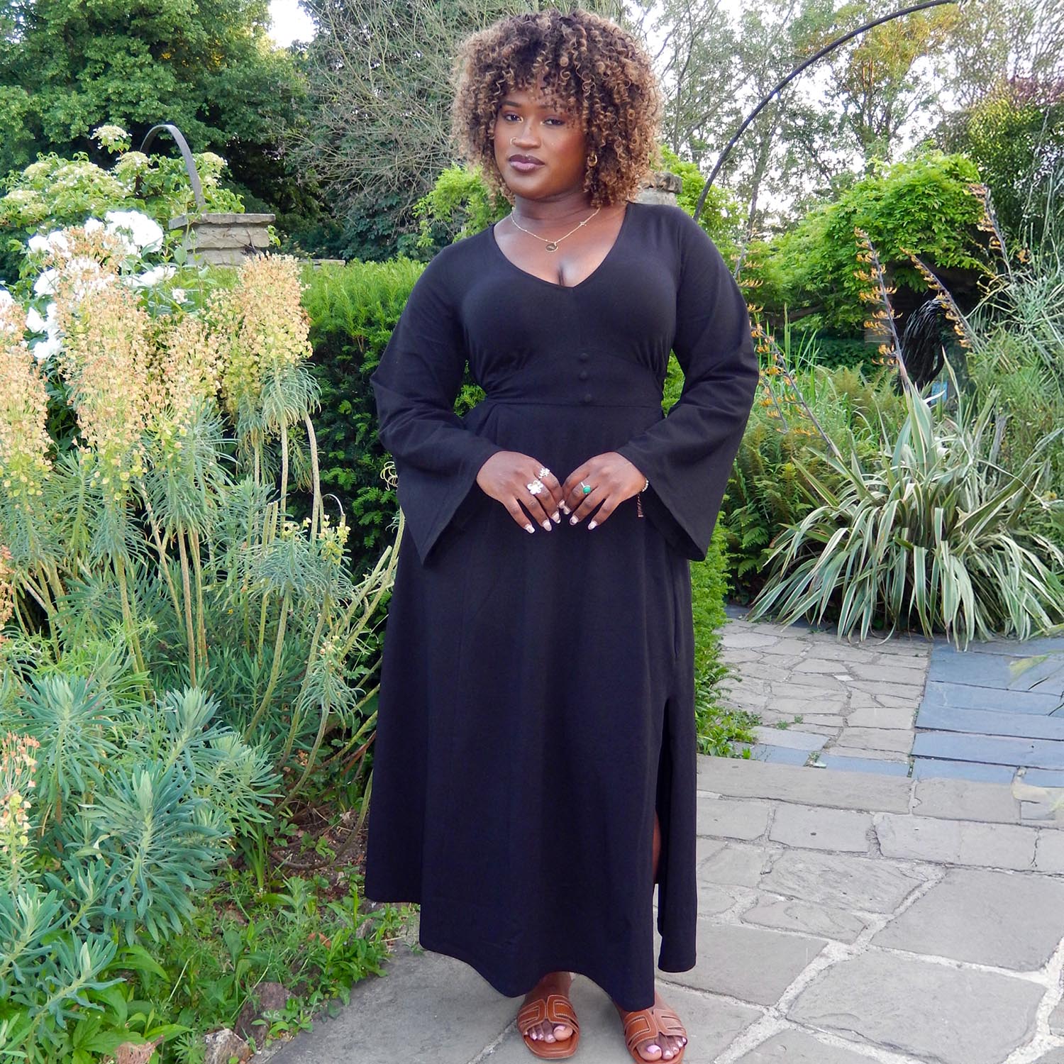 Midaxi Bell Sleeve Dress - Black - Image 6