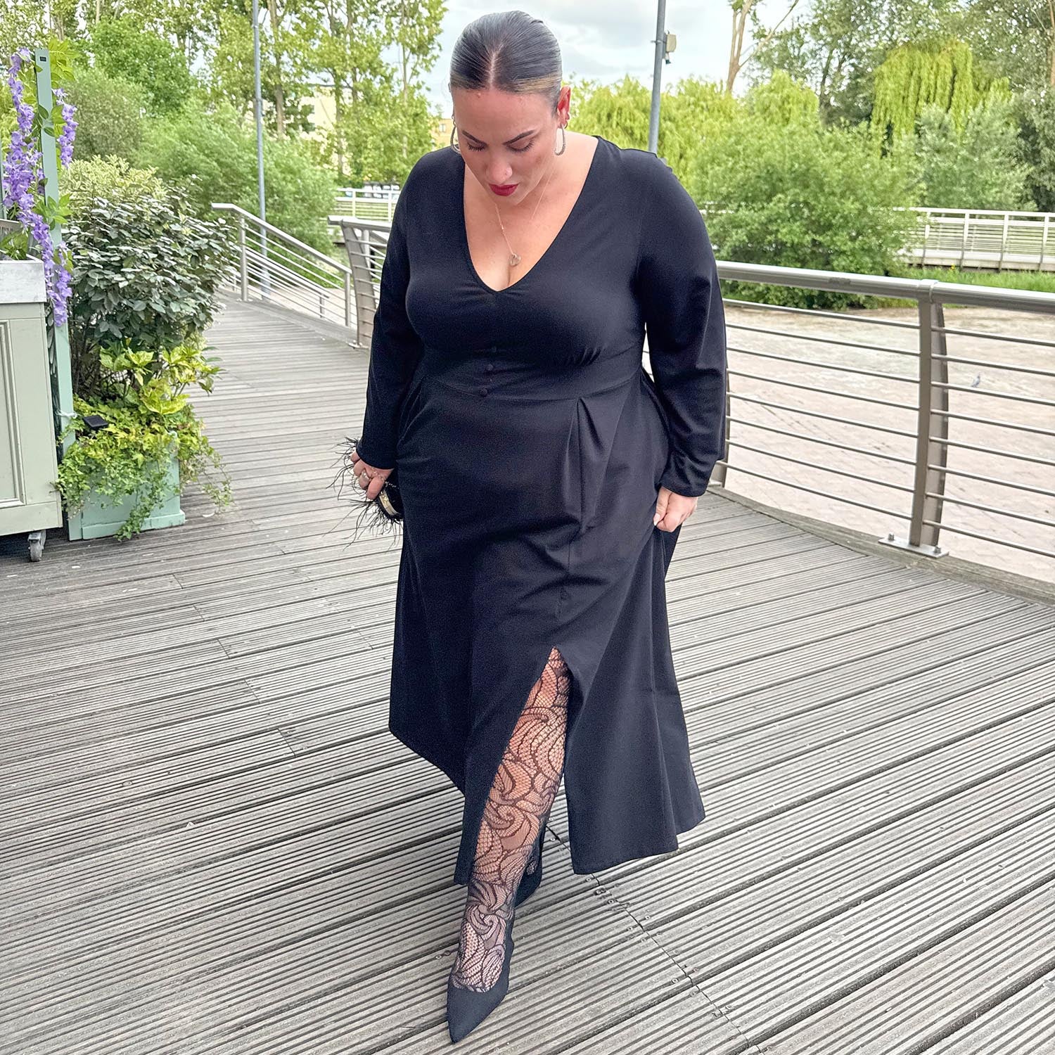 Midaxi Bell Sleeve Dress - Black - Image 7