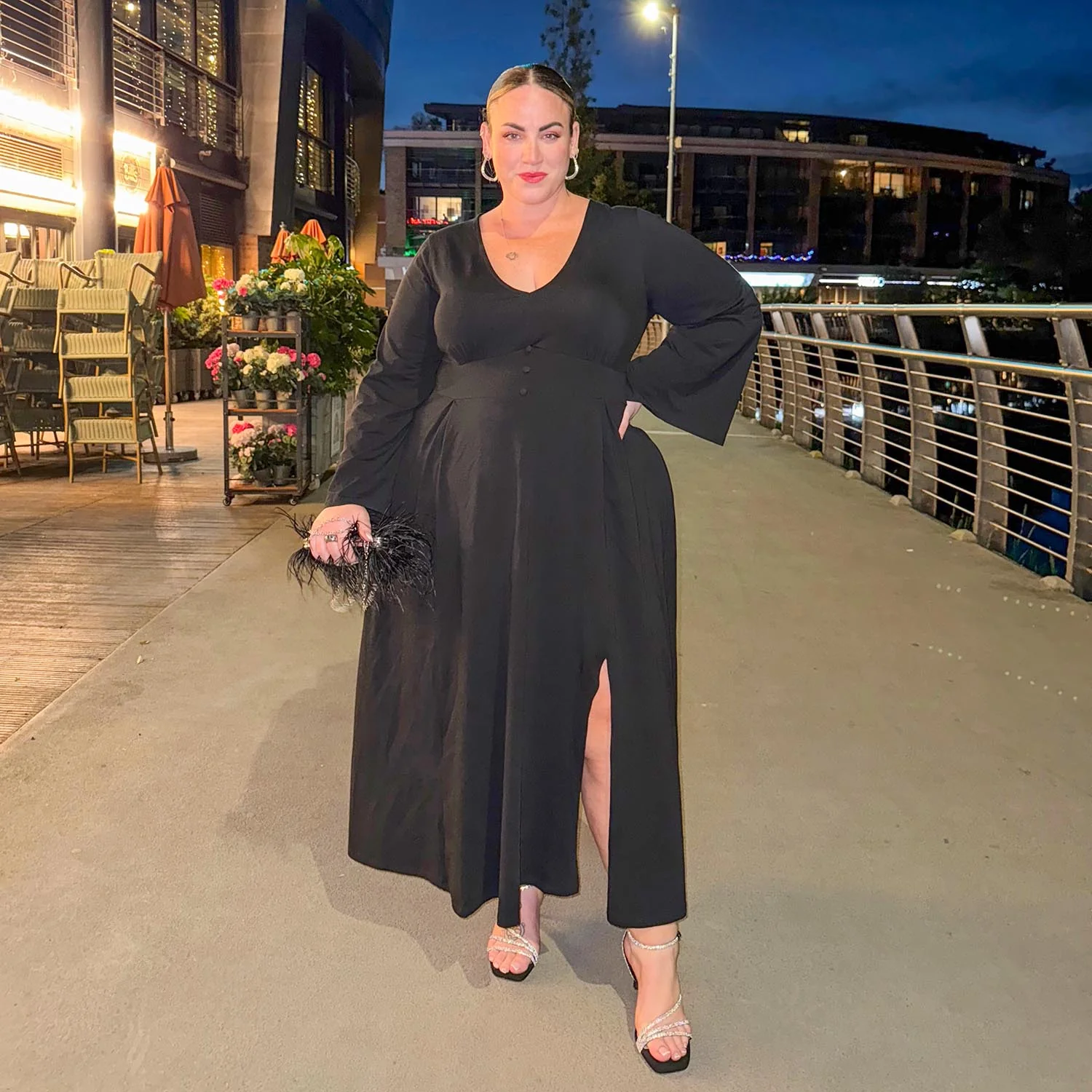 Midaxi Bell Sleeve Dress - Black - Image 9