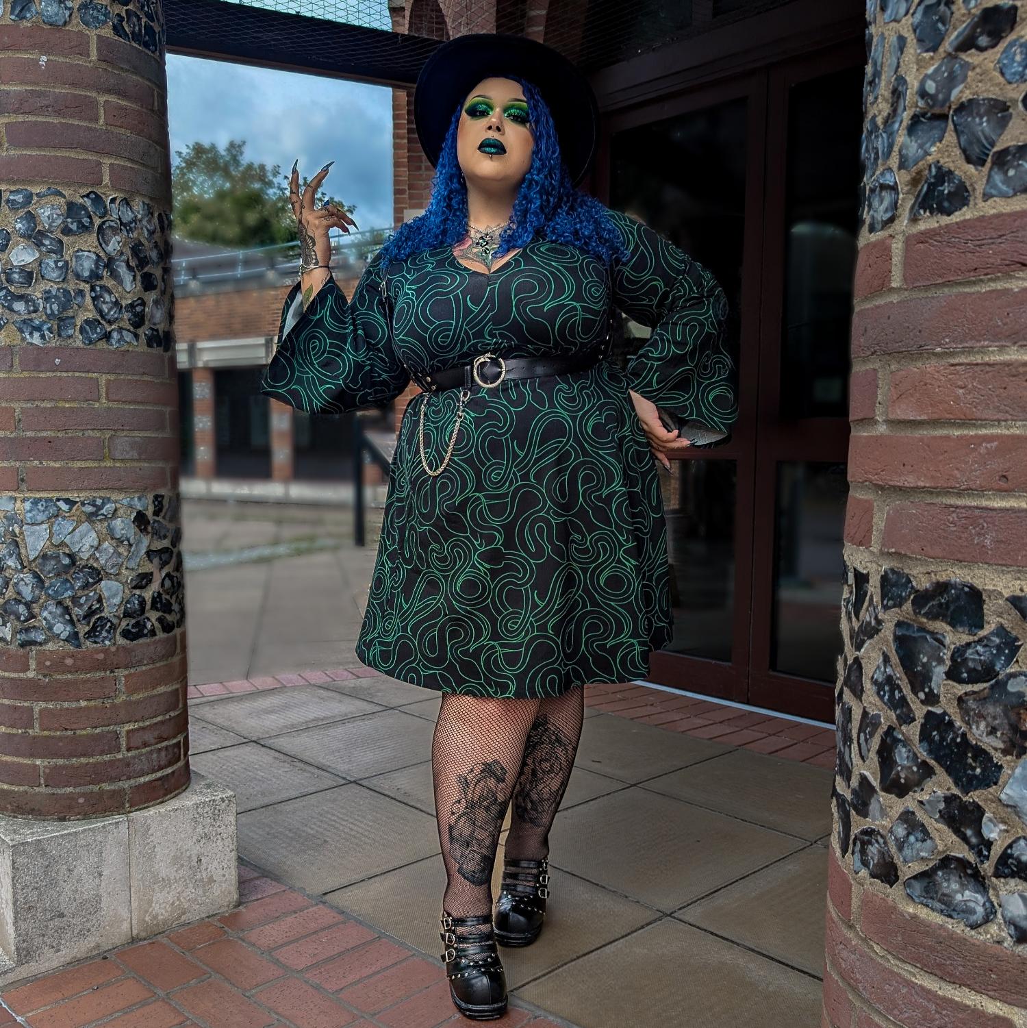 Corra Bell Sleeve Mini Dress - Foliage & Black - Image 14