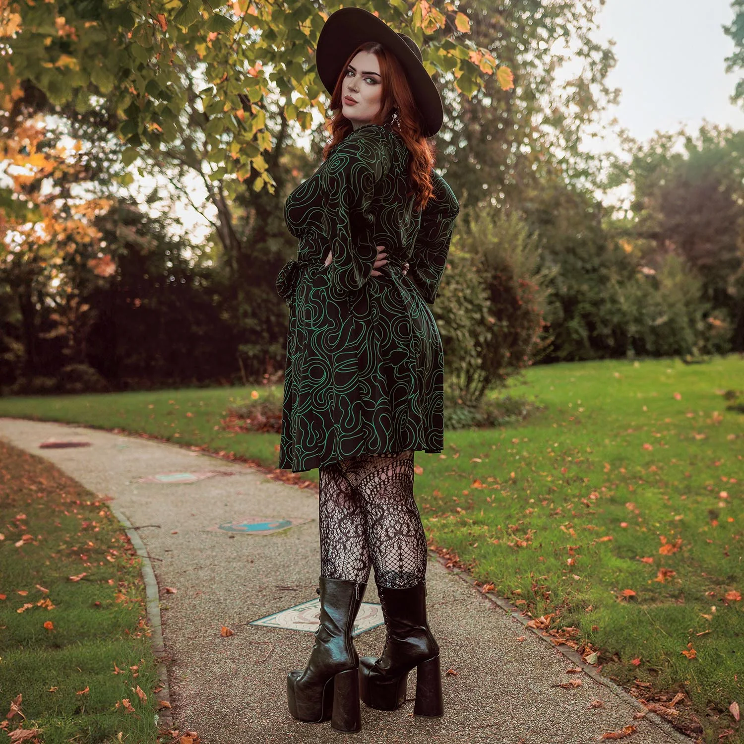 Corra Bell Sleeve Mini Dress - Foliage & Black - Image 7