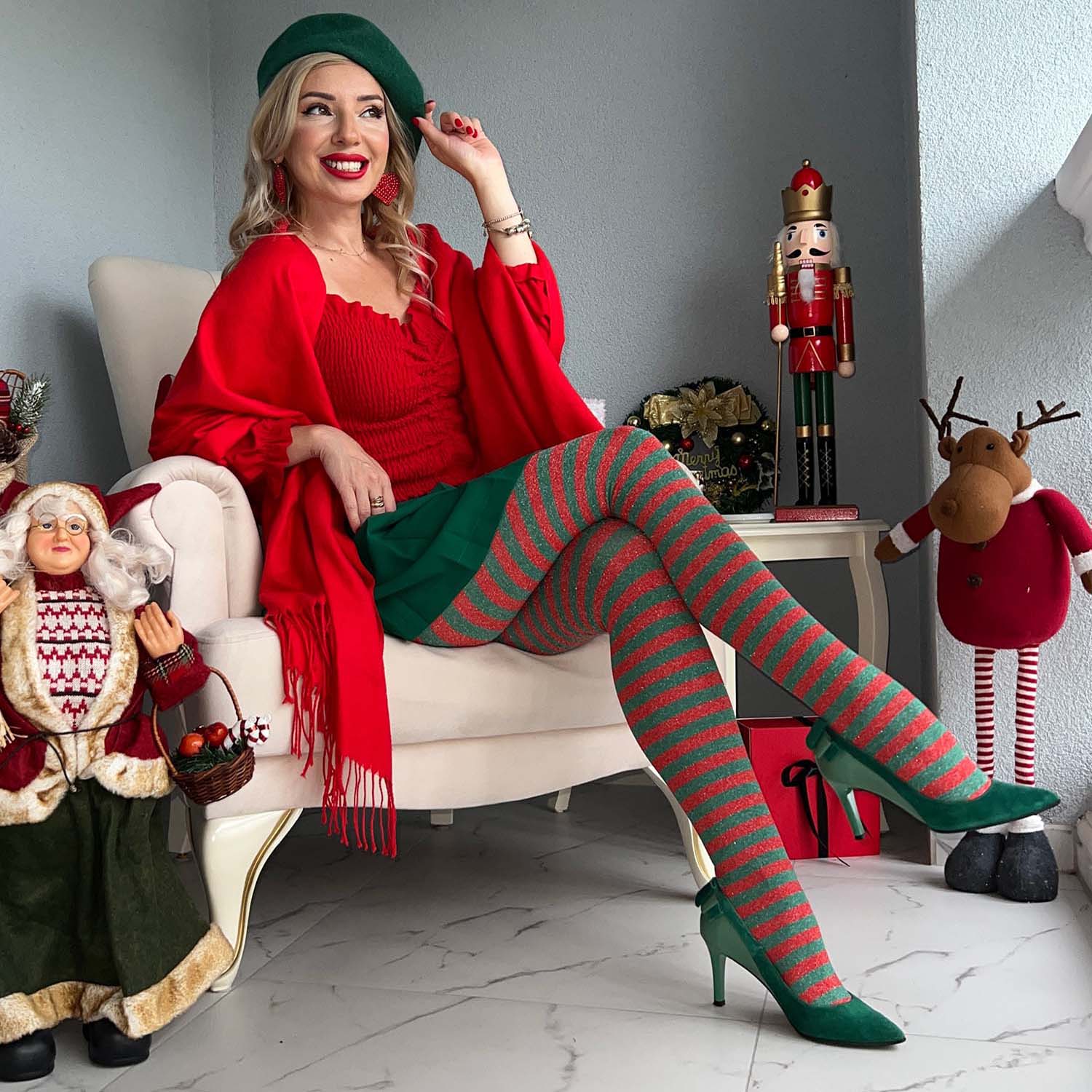 120 Denier Striped Tights - Fancy Elf - Image 7