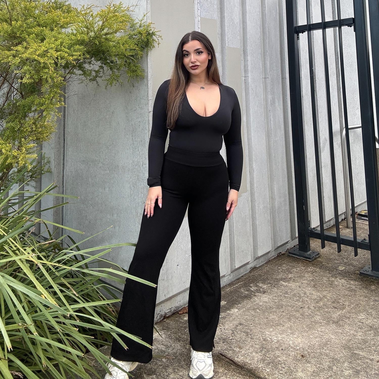 Squat-Proof Kick Flare Leggings - Black - Image 3